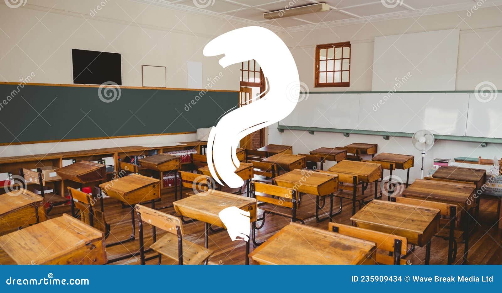 No People Animation White Question Mark Chair Desk Empty School