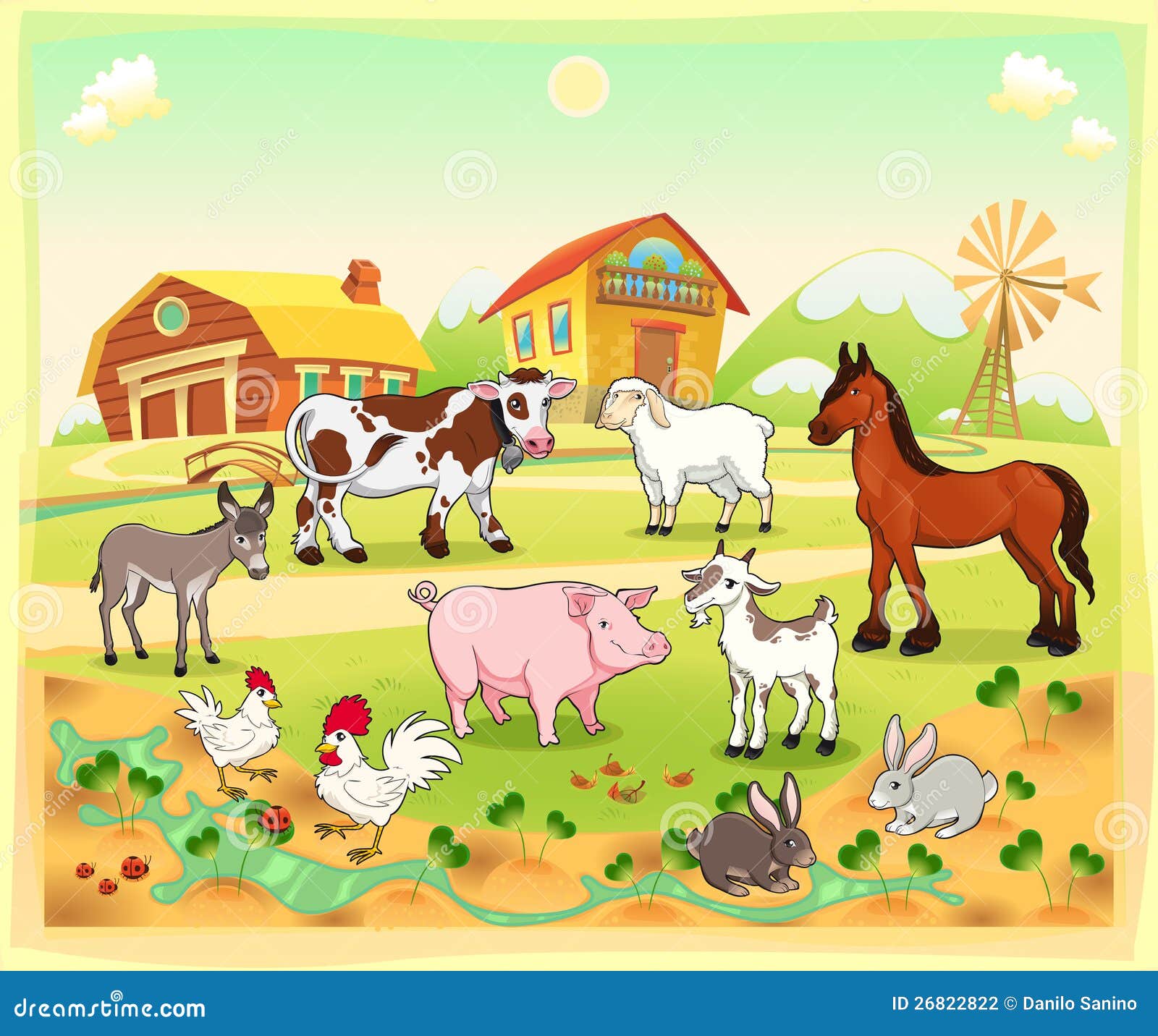 Animaux De La Ferme Dessin Couleur Animaux De Ferme Avec Le Fond Illustration de Vecteur - Illustration du vecteur, coccinelle: 26822822