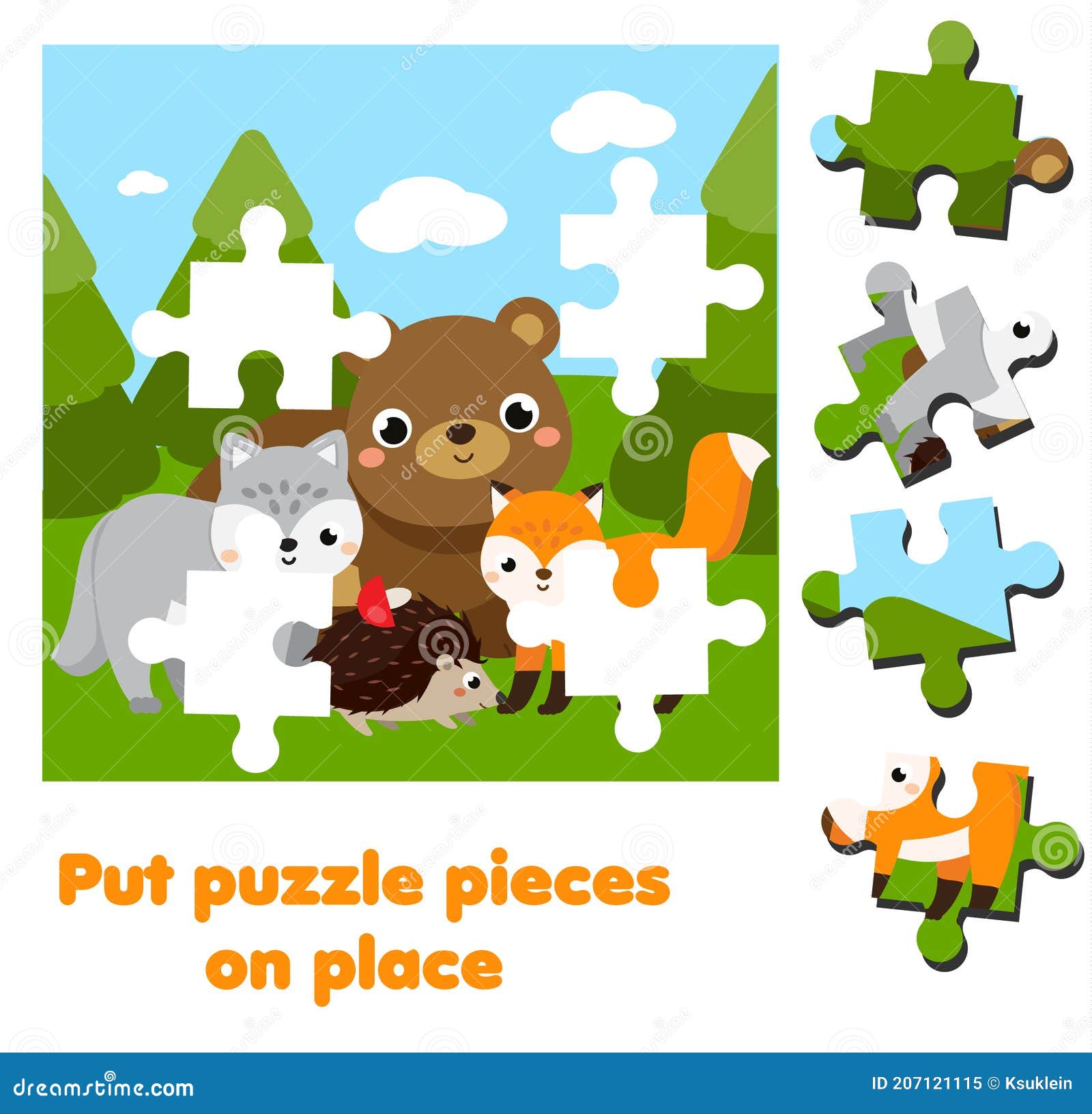 Animaux De La Forêt De Dessin. Puzzle Pour Jeunes Enfants. Pièces