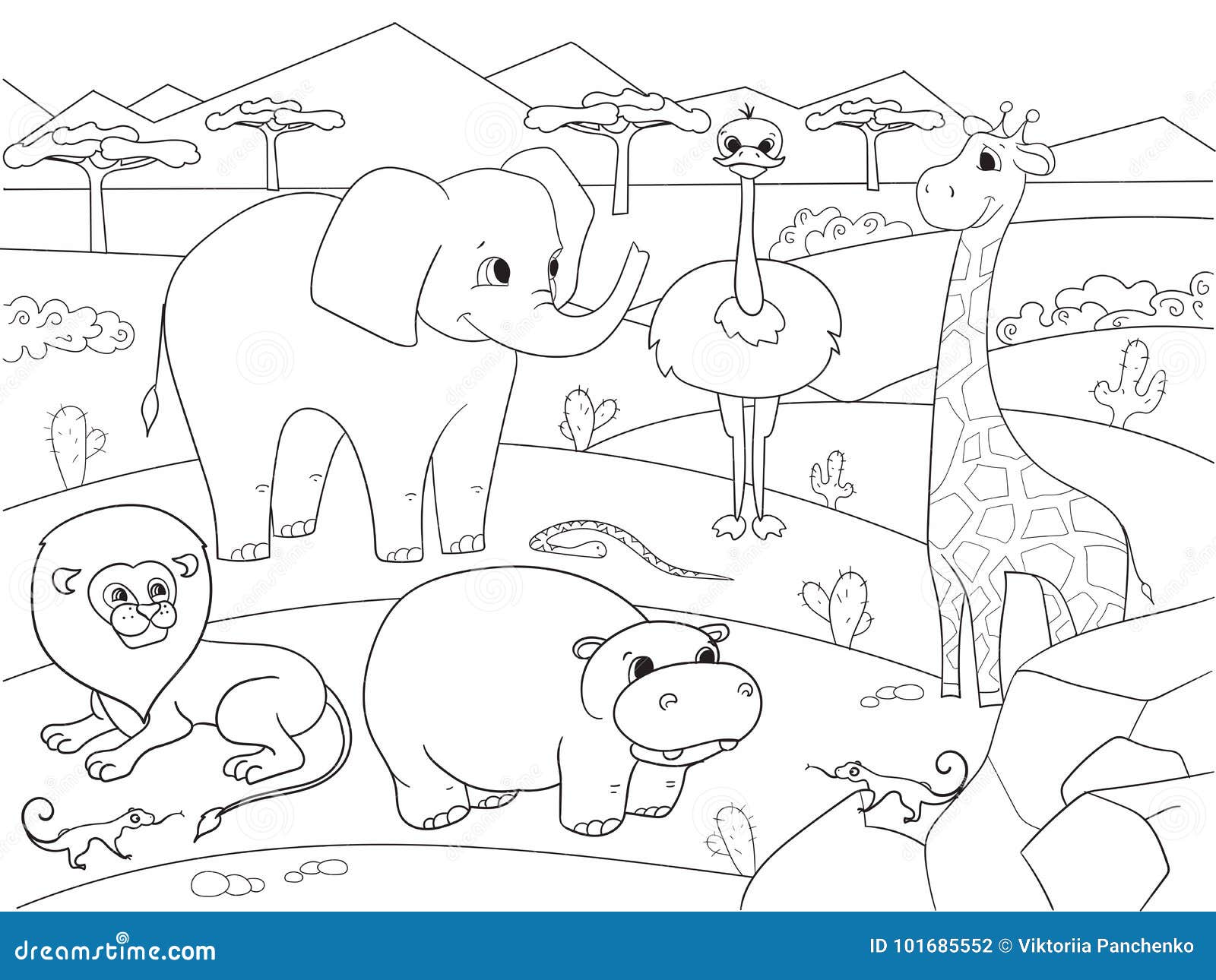 Savane Africaine Coloriage Animaux De La Savane Animaux De Trame De Coloration De La Savane De L'Afrique Pour Des Adultes Illustration Stock - Illustration du mignon, panoramique: 101685552