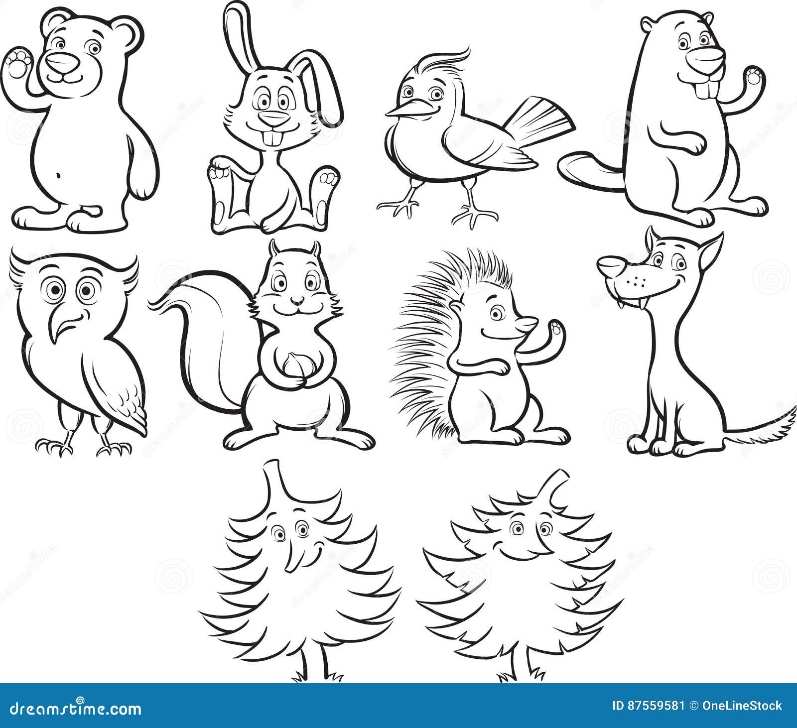 Animaux mignons de forªt de bande dessinée de livre de coloriage