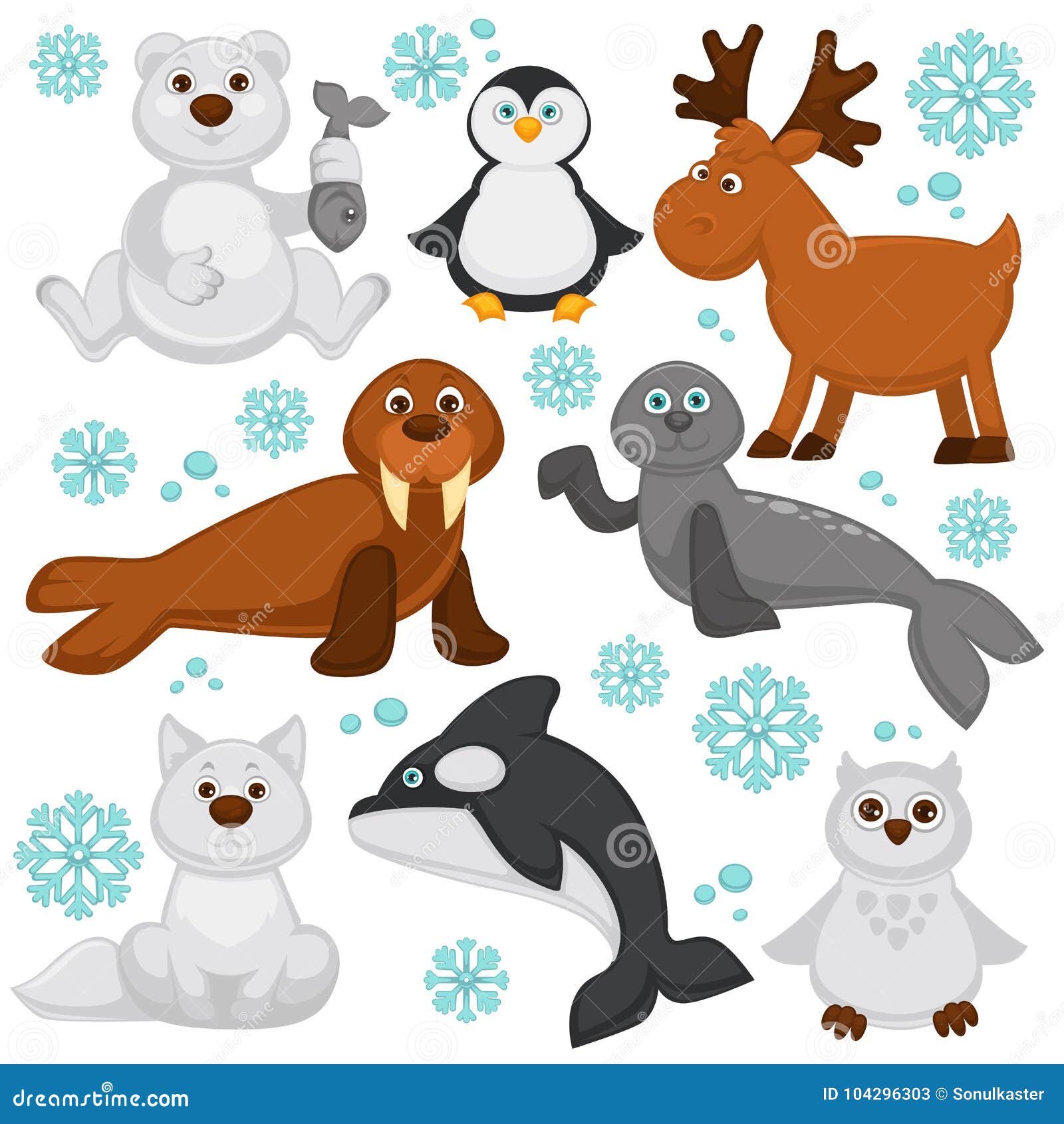 Animaux Polaires Et Personnages De Dessin Animé Arctiques De Poissons  Illustration de Vecteur - Illustration du glace, pingouin: 104296303