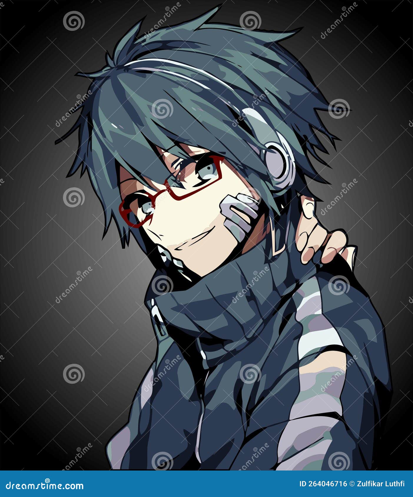 Anime boy with glasses stock vector. Illustration of character 264046716