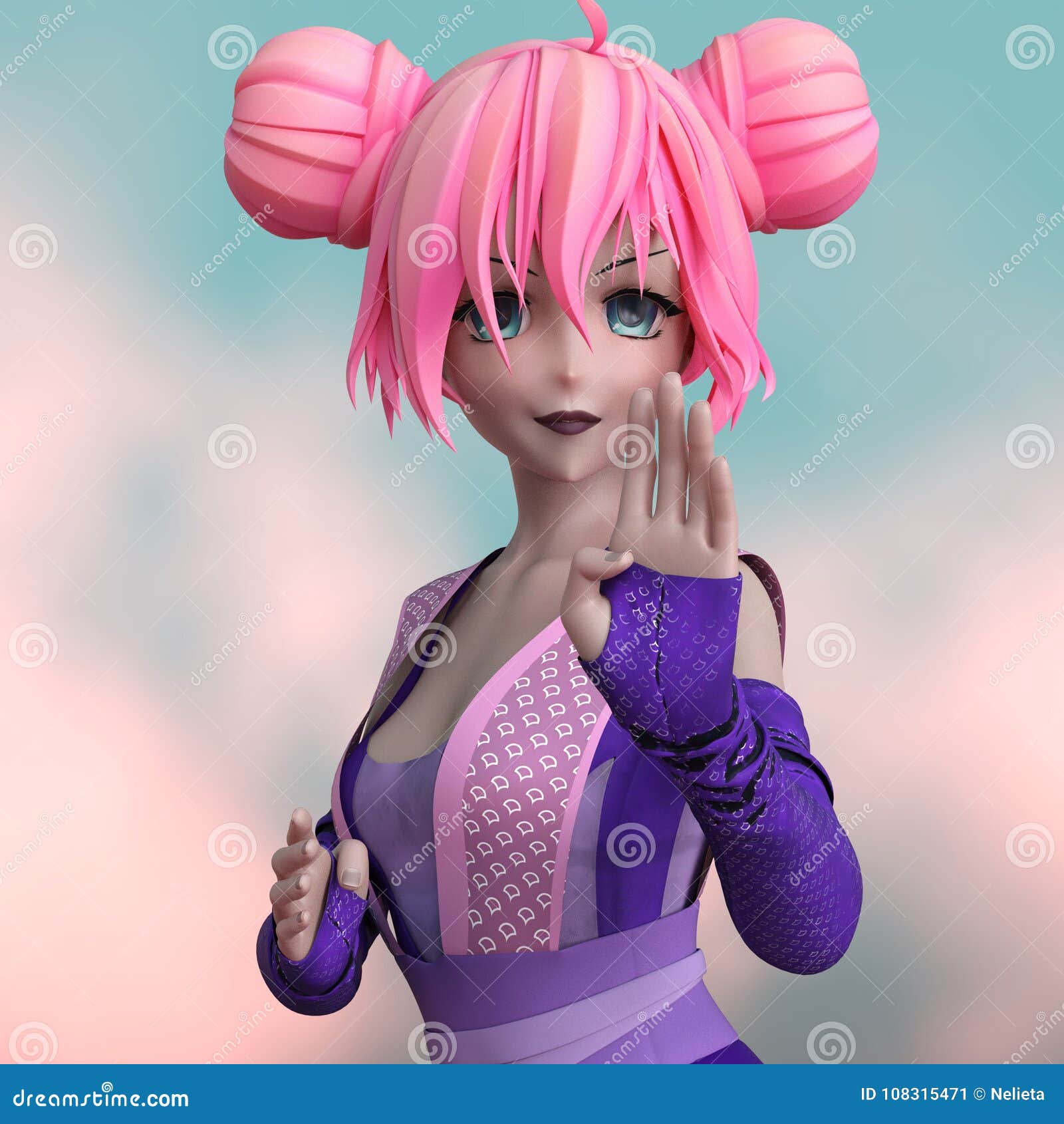 Anime Character with Pink Hair Stock Illustration - Illustration of  character, pink: 108315471