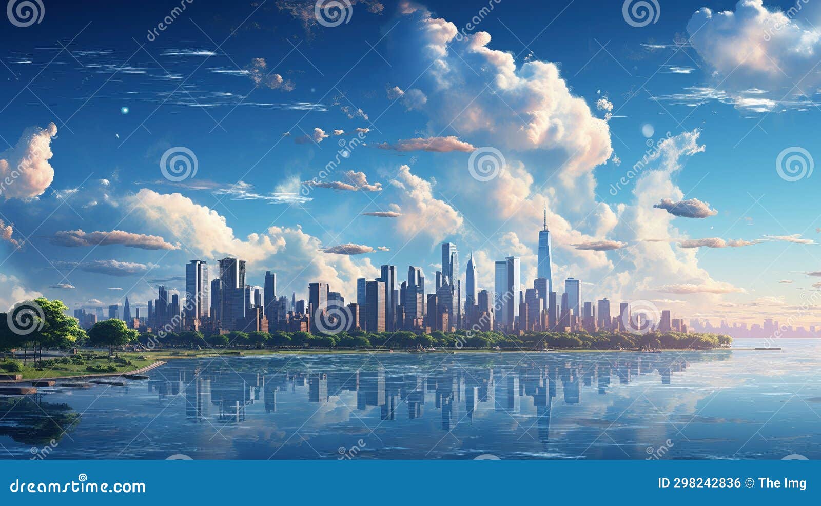 Anime City Skyscrapers Daytime Ai Generated Background Image Stock