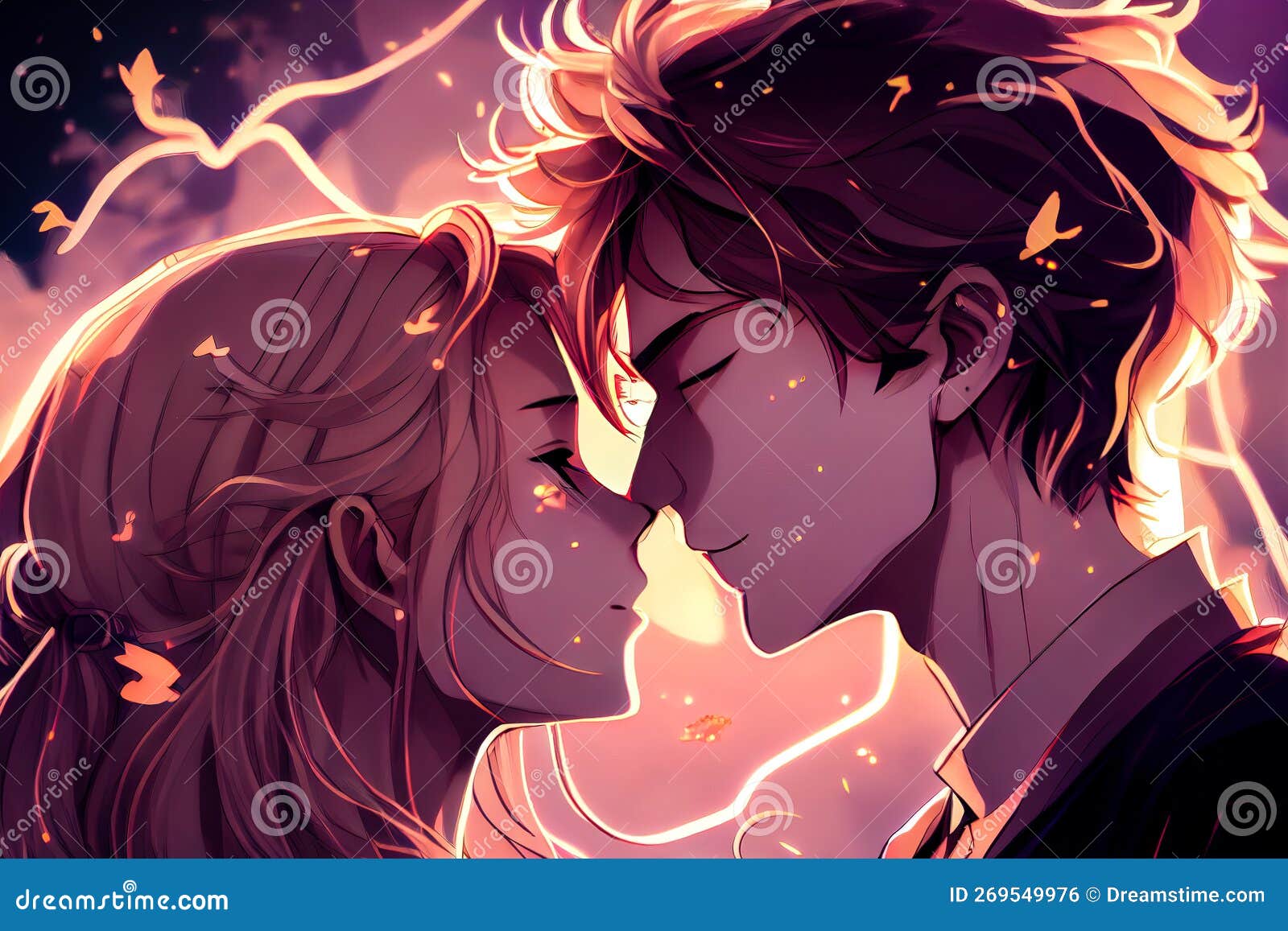 Anime Couple Kiss Close Up. Generative AI Stock Photo - Image of girl,  close: 269549976