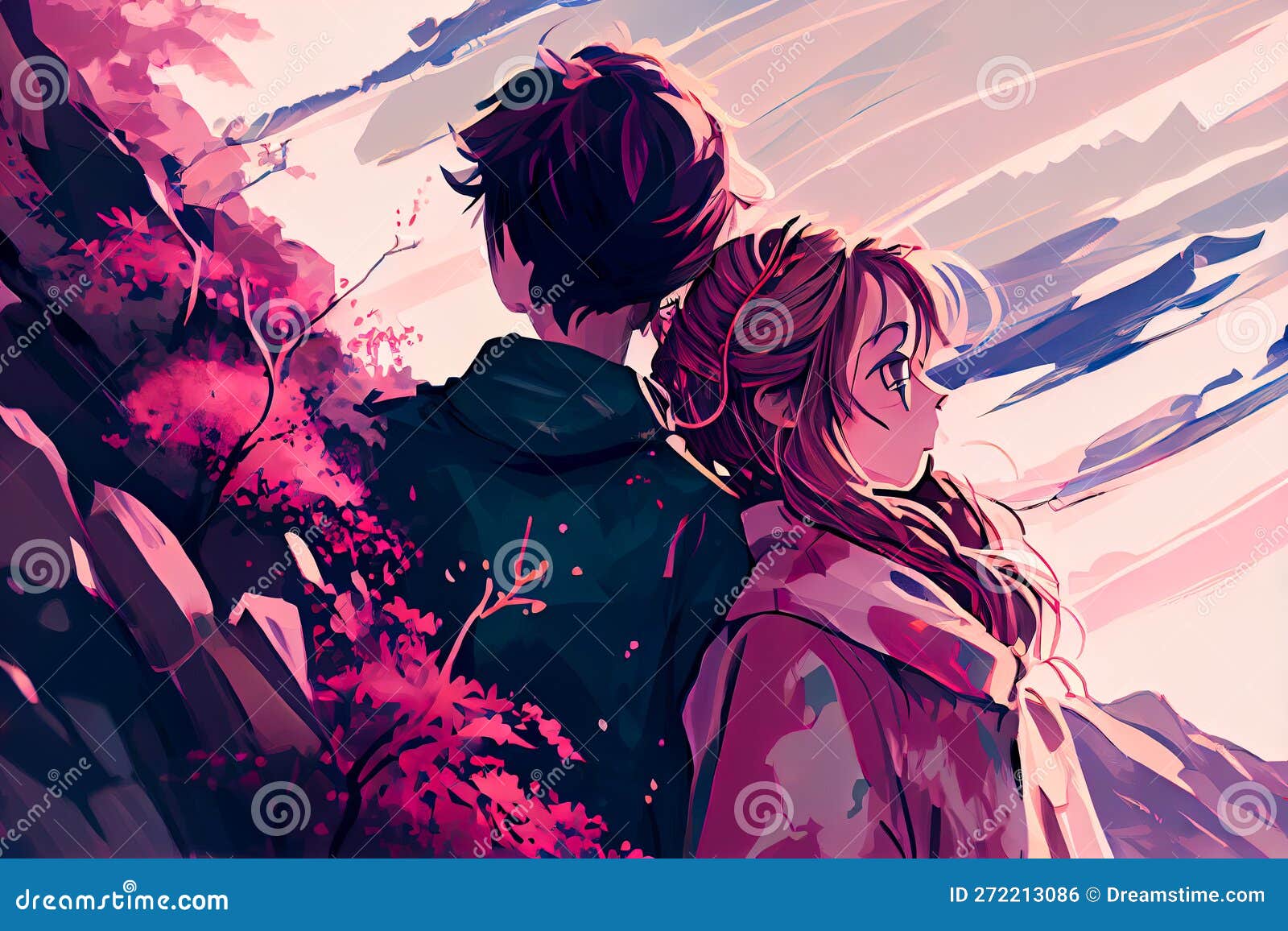 Premium AI Image  Cute couple in love Romantic wallpaper Cartoon style  characters Anime manga style Ai Generated