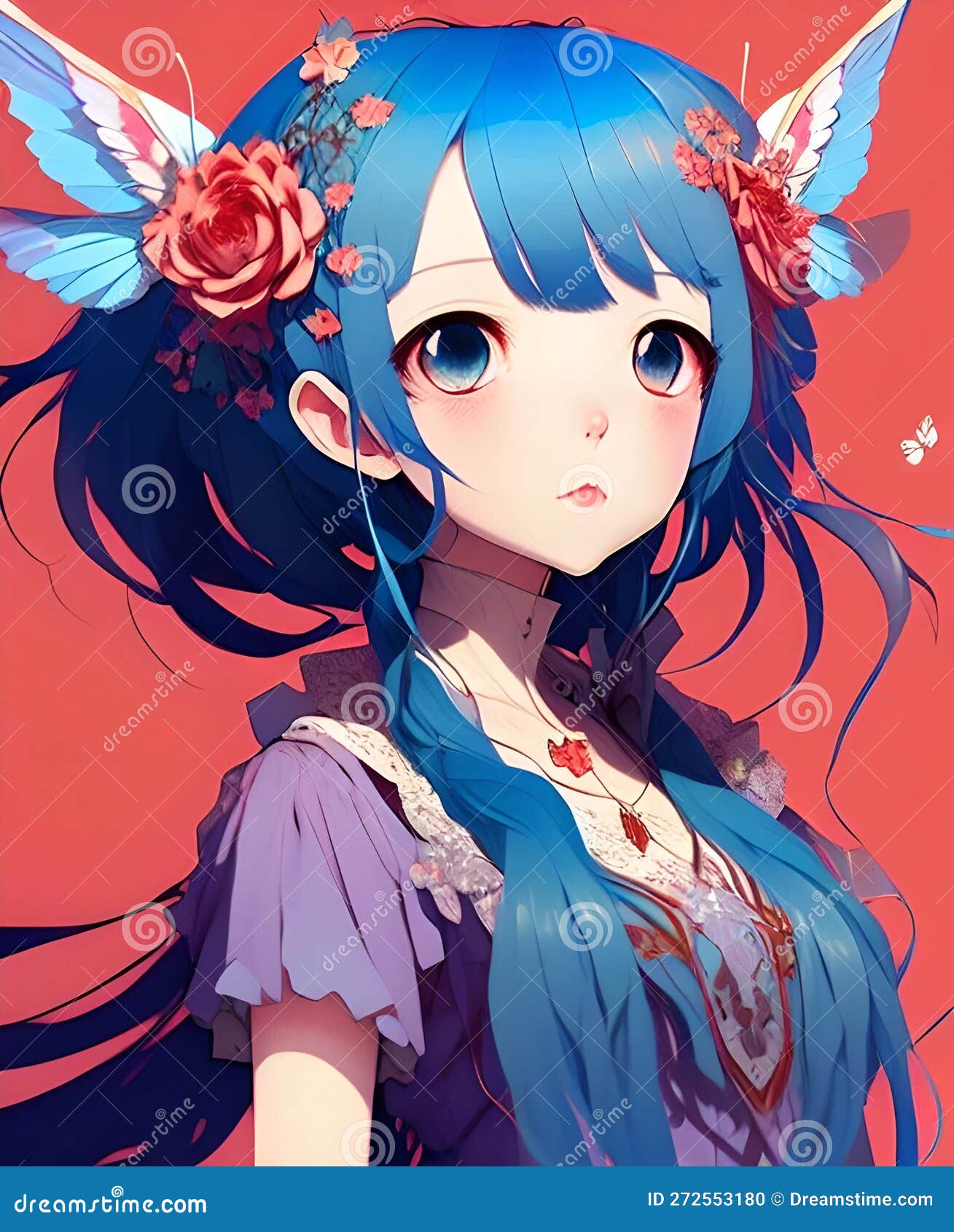 Beautiful kawaii anime girl. Generative AI Stock Illustration