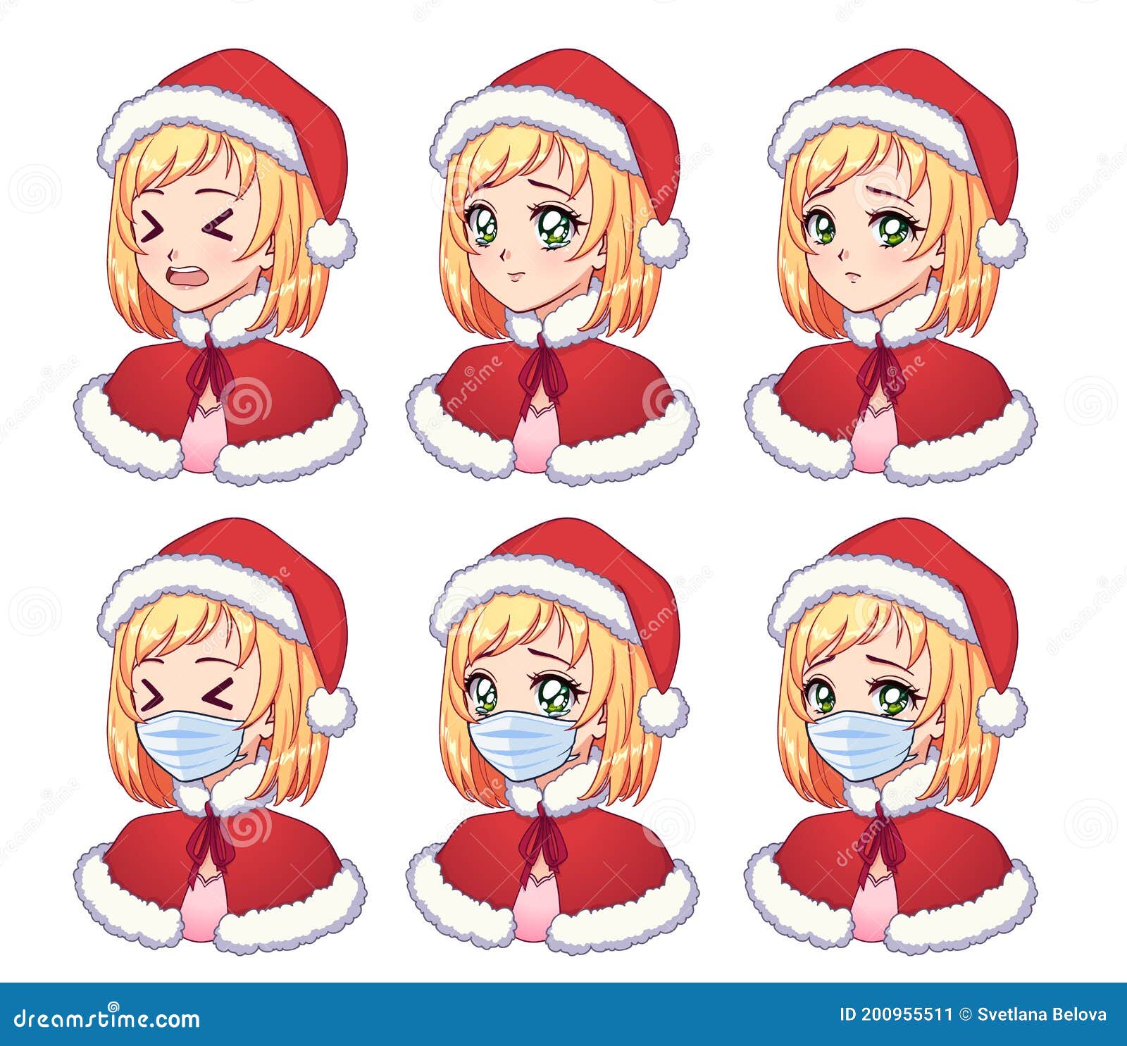 Anime Expressions Set. Kawaii Blonde Girl Wearing Christmas Costume and Medical Mask Stock Vector - Illustration of isolated, happy: 200955511 Anime Expressions Set. Kawaii Blonde Girl Wearing Christmas Costume and Medical Mask Stock Vector - Illustration of isolated, happy: 200955511