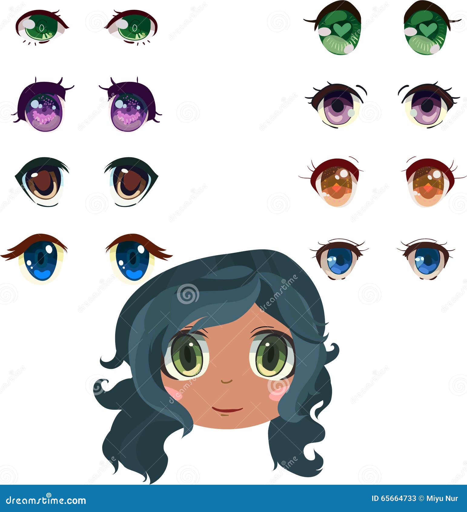 Anime eyes set stock vector. Illustration of green, blue - 65664733