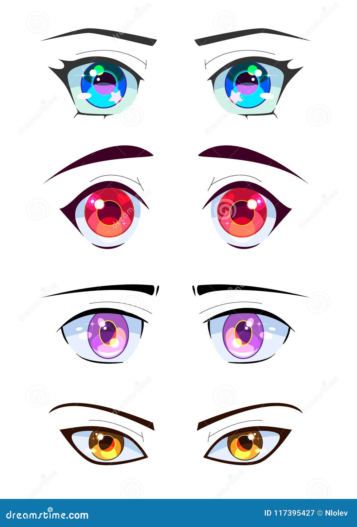 Anime Eyes Set. White Background. Stock Vector - Illustration of design ...
