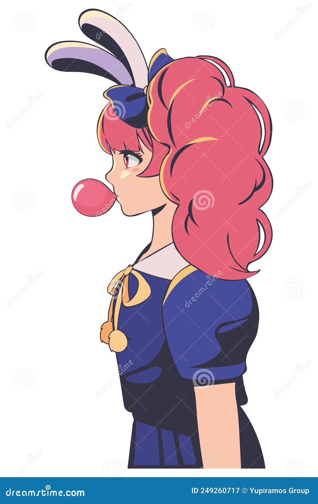 Anime Female with Bubble Gum Stock Vector Illustration of woman