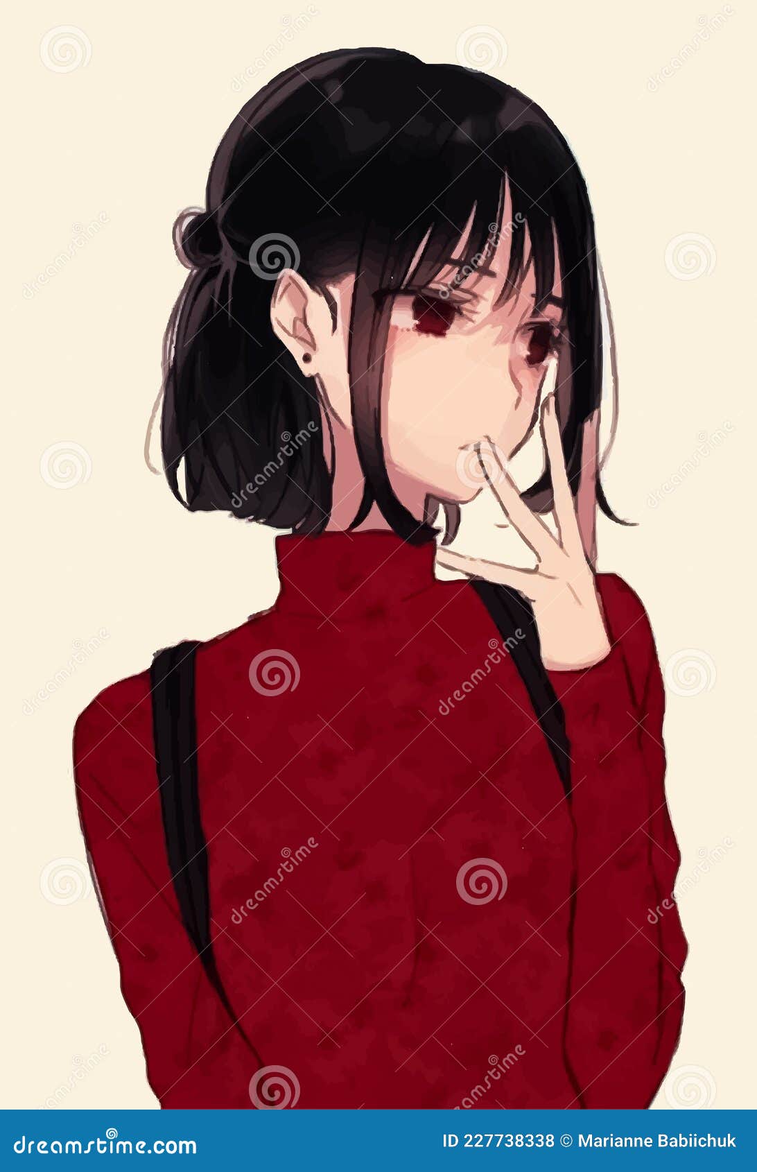 Anime Girl with Black Hair and a Red Sweater Stock Vector - Illustration of  kill, font: 227738338