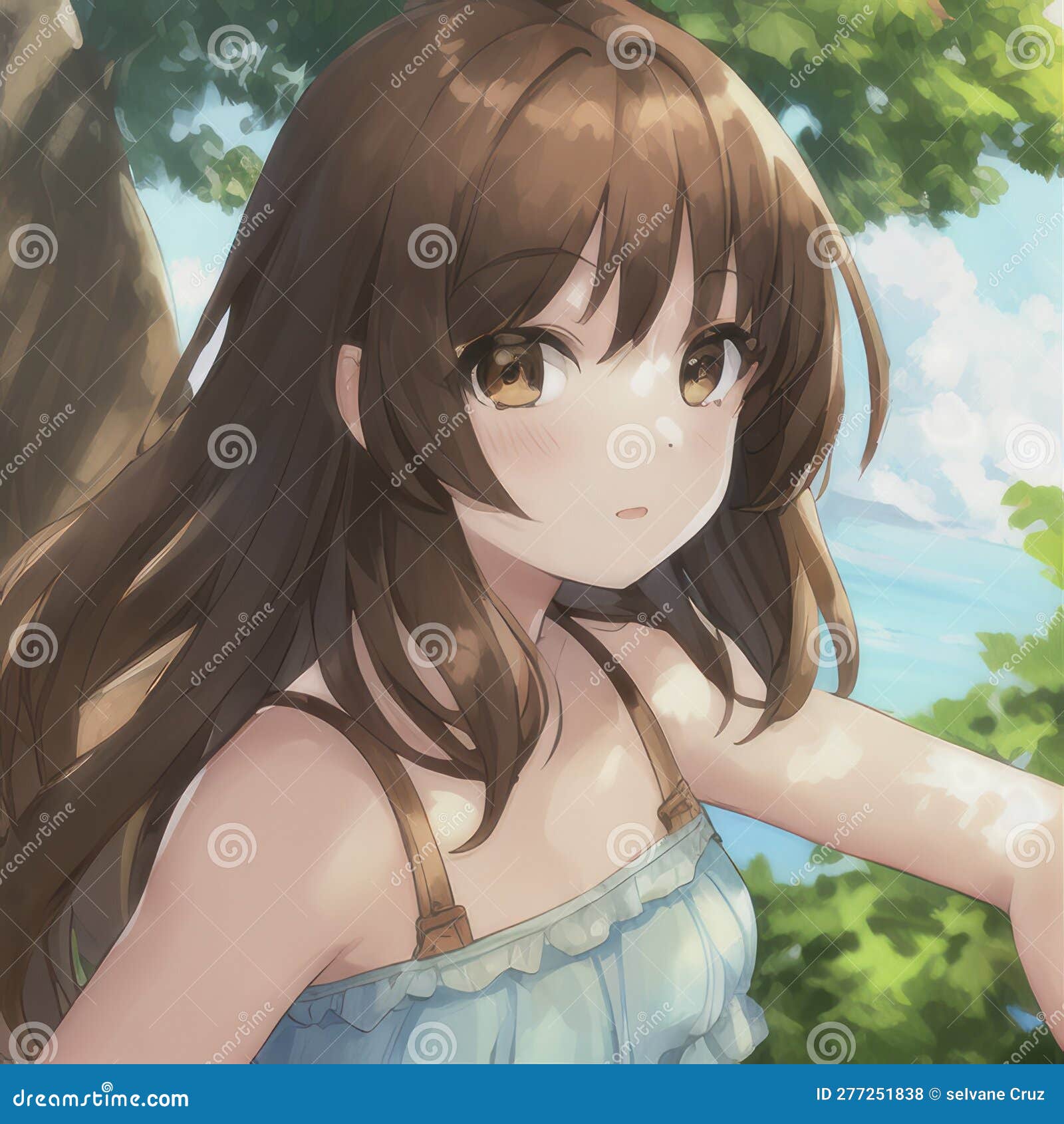 Anime Girl, Brown Hair and Eyes, Profile, Close-up of Face, Wears Light  Blue Cropped Stock Illustration - Illustration of face, longhair: 277251838