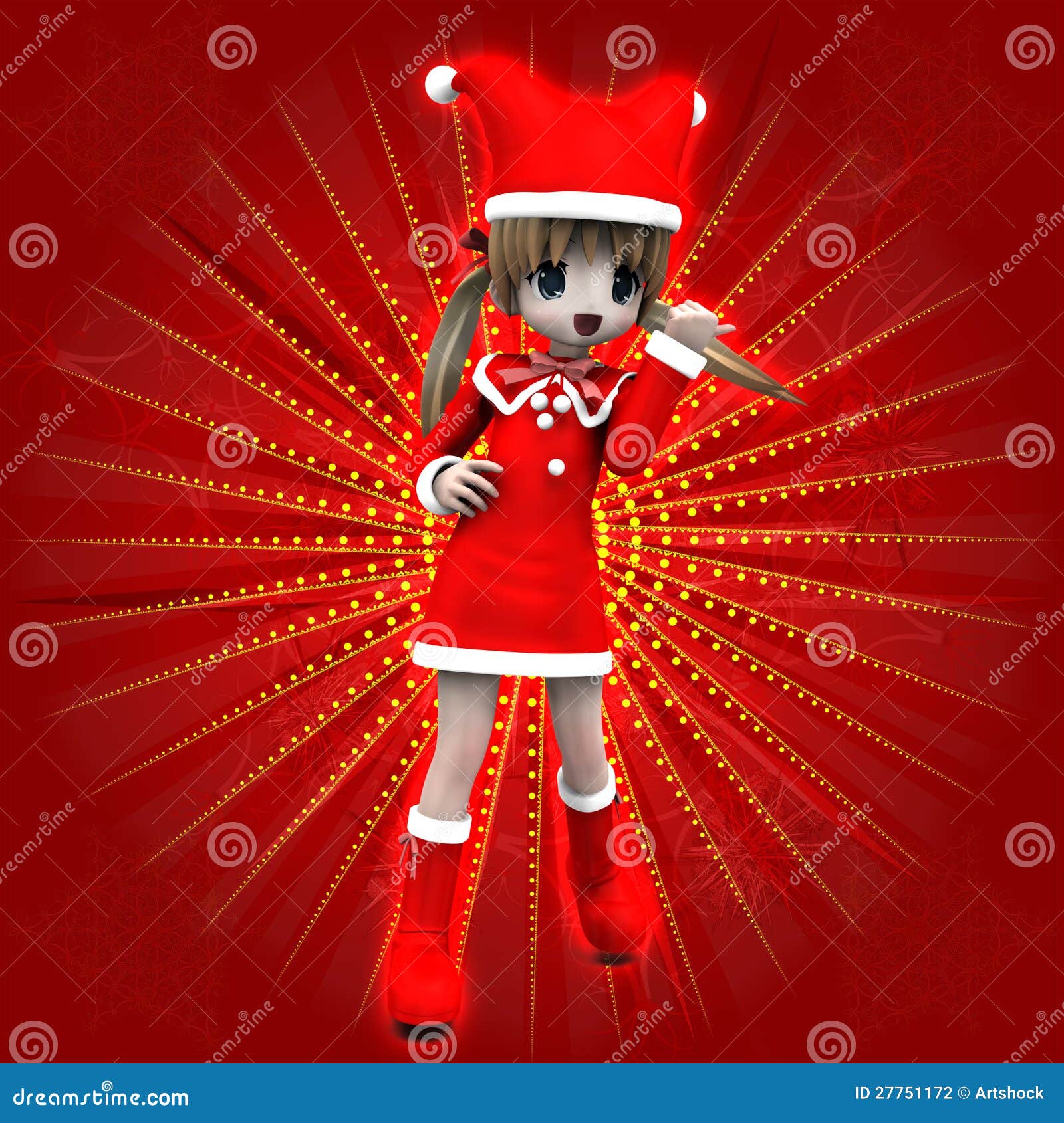 Anime Girl in Christmas Dress Stock Illustration - Illustration of blonde,  decoration: 27751172