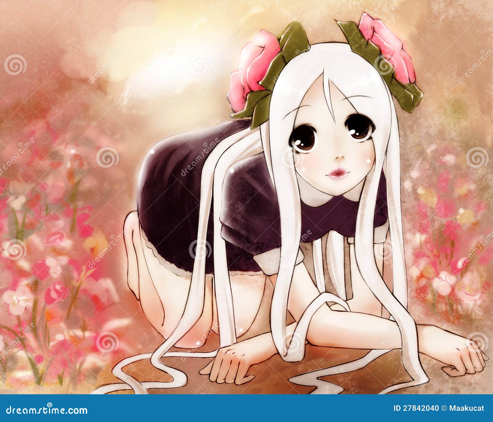 anime girl with flowers in her hair