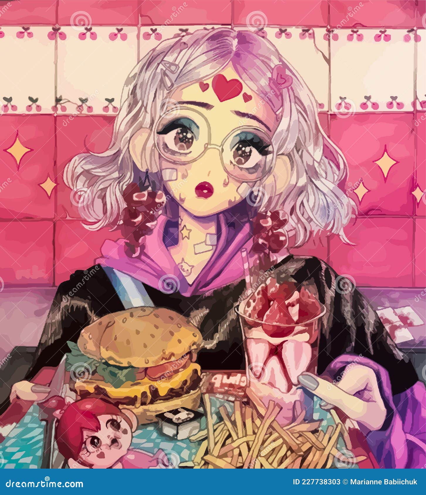 anime girl eating burger