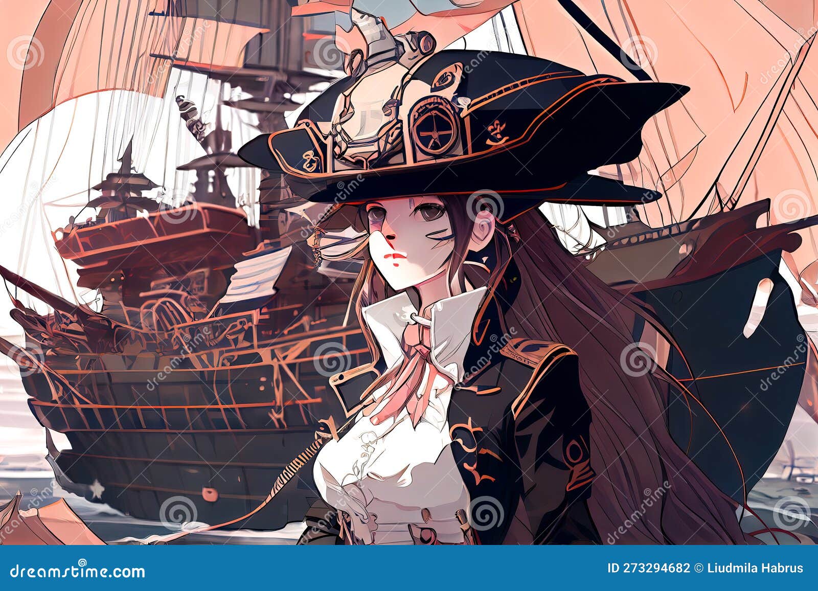 Premium Vector | Cute anime pirate girl portrait isolated on white-demhanvico.com.vn