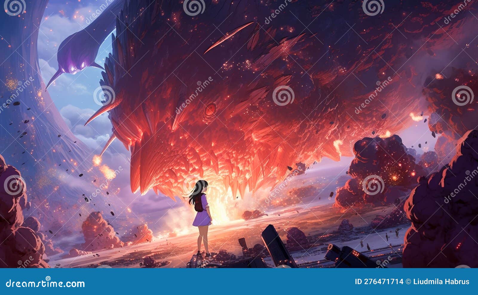 Anime Girl on an Alien Planet Walking Through a Meadow to a Spherical  Spacecraft. [Science Fiction Landscape. Graphic Novel, Video Game, Anime,  Manga, or Comic Illustration.] Stock Illustration | Adobe Stock