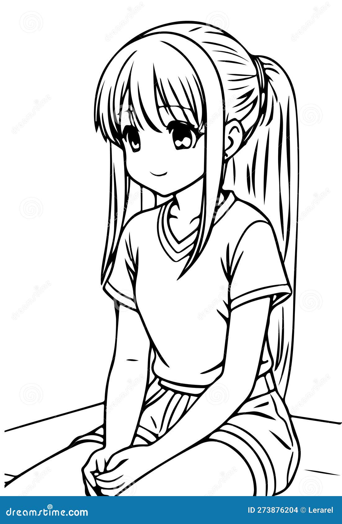 Sketch of beautiful anime girl. Anime girl line drawing. Can be colored.  Vector illustration Stock Vector