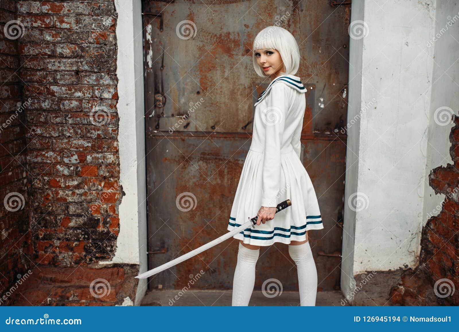 Kawaii anime girl with Sword created with generative AI technology
