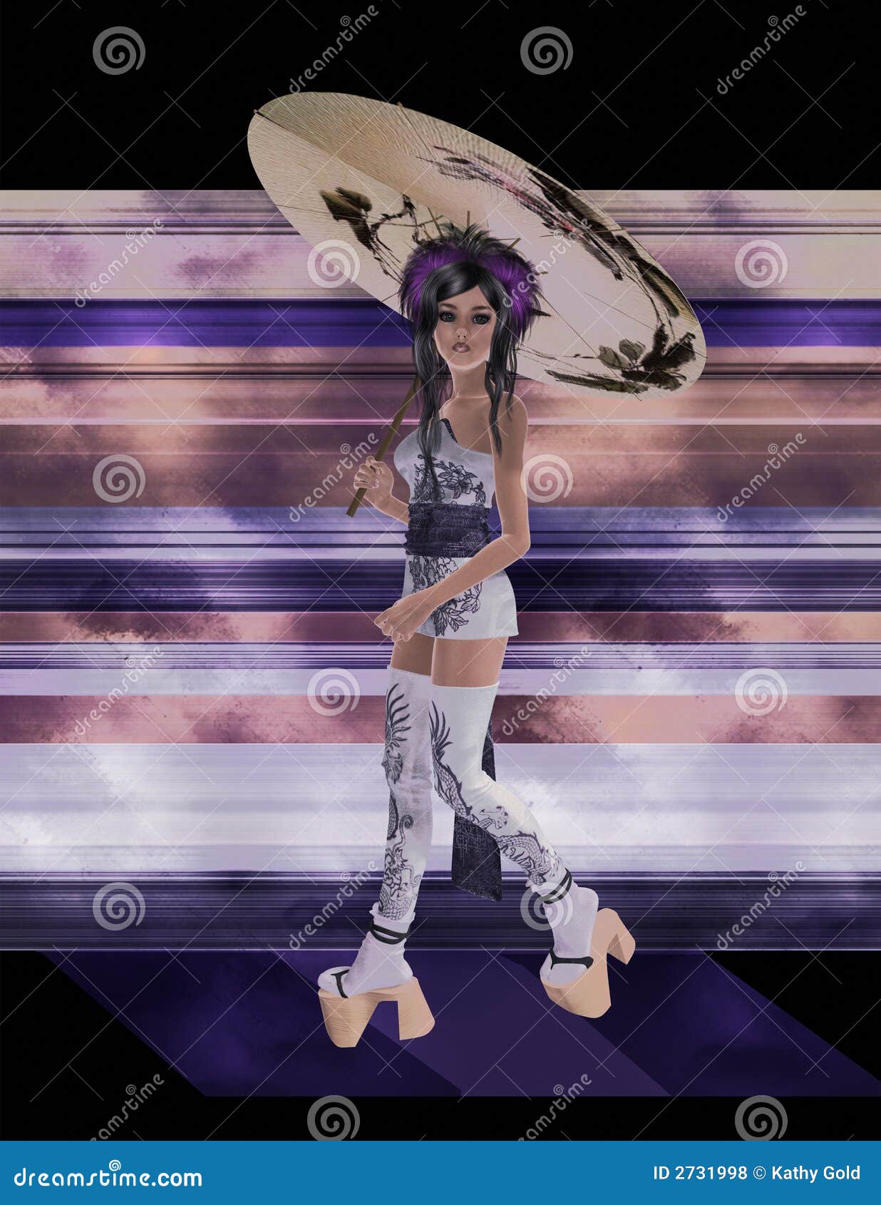 Anime Girl With Umbrella stock illustration. Illustration of lassie