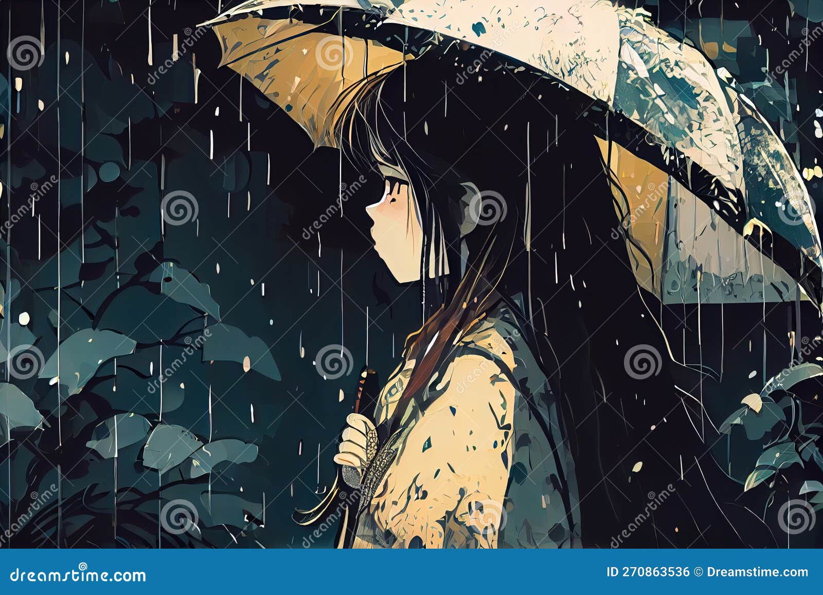Cute anime girl umbrella standing - AI Photo Generator - starryai