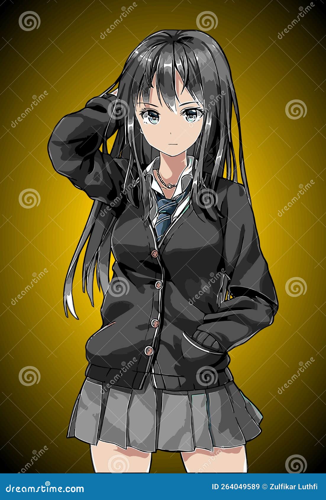 Anime Girl Wearing Black Jacket Stock Vector - Illustration of sketch,  head: 264049589, anime girl 