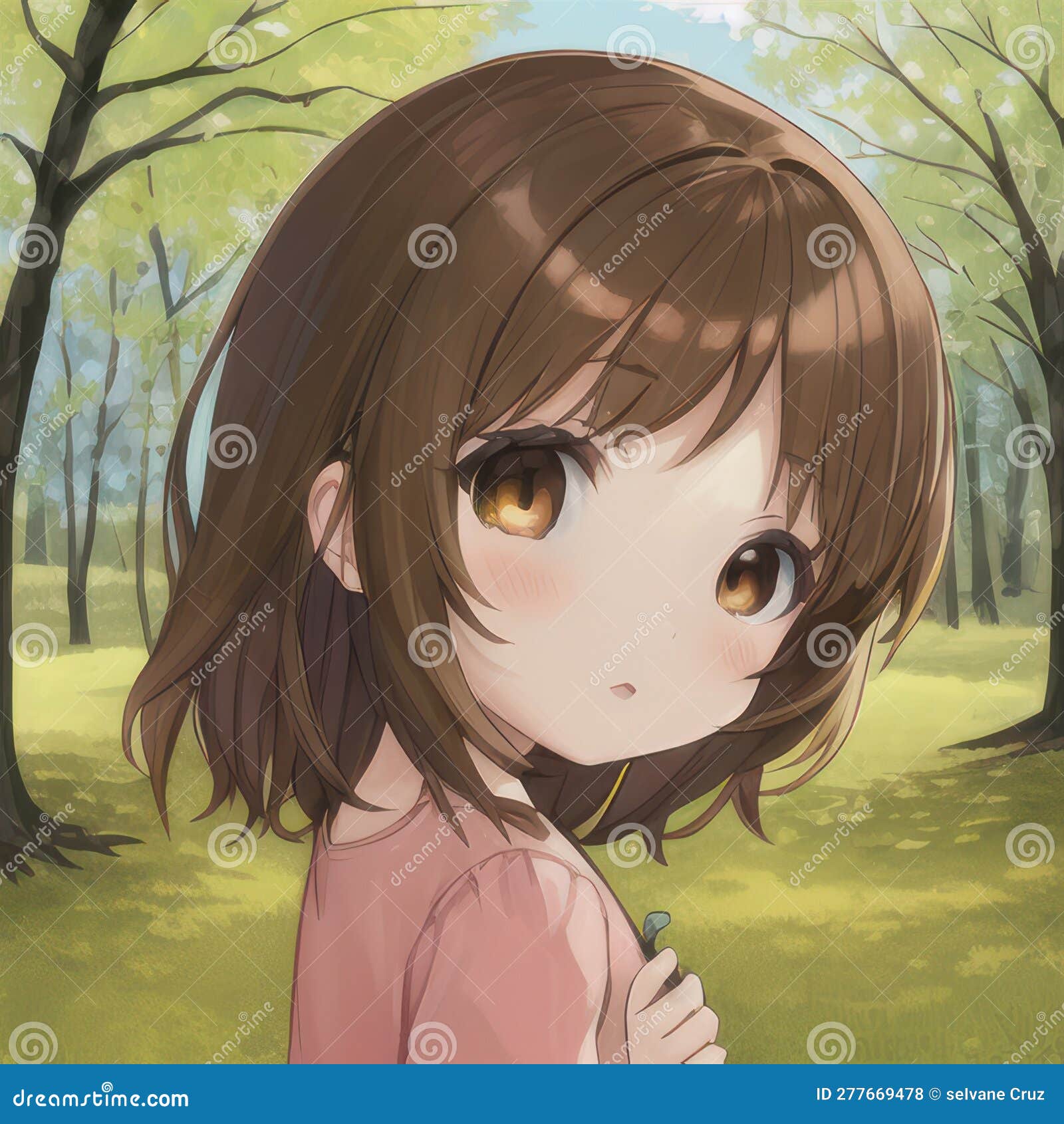 Anime Girl, Brown Hair and Eyes, Profile, Close-up of Face, Wears Light  Blue Cropped Stock Illustration - Illustration of face, longhair: 277251838