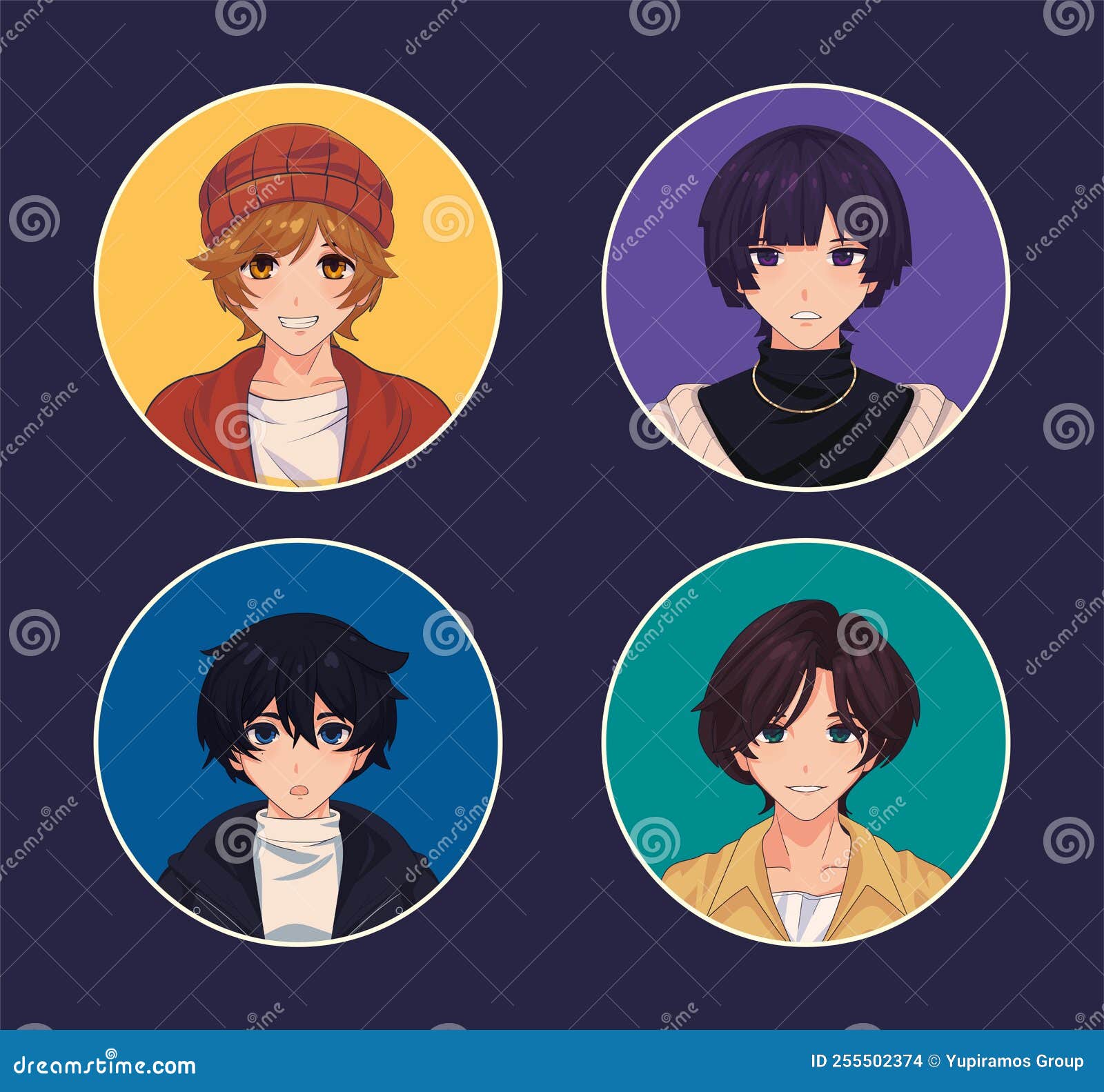 Anime male avatars stock vector. Illustration of character - 255502374