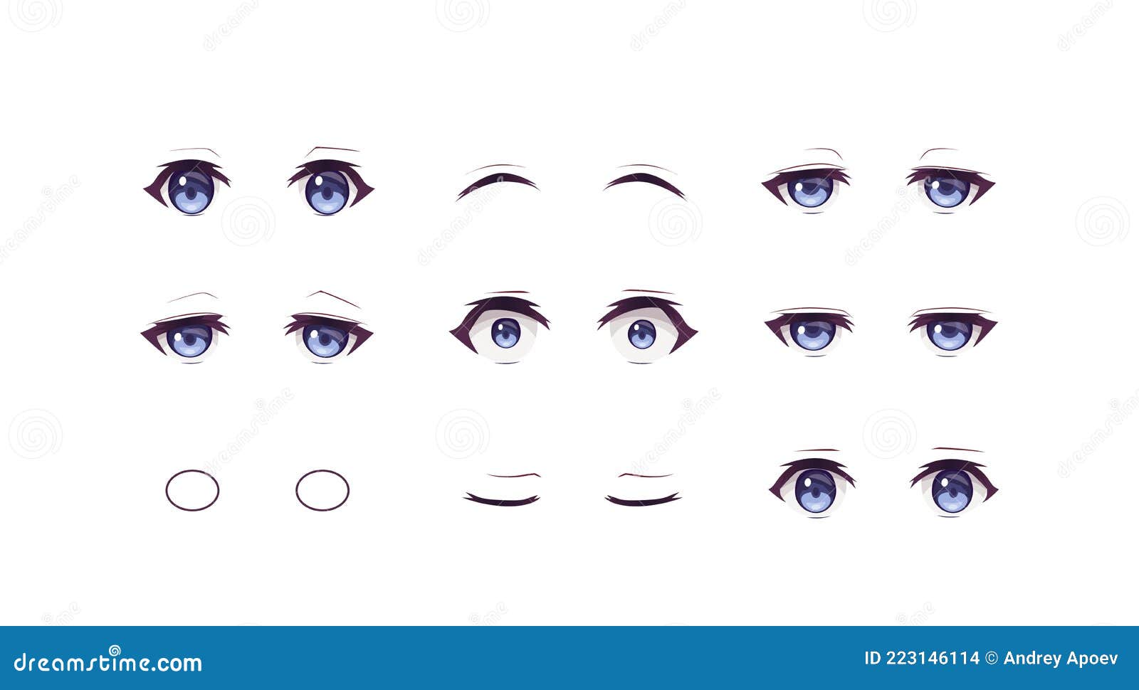 Conjunto de olhos de anime estilo mangá japonês ilustração