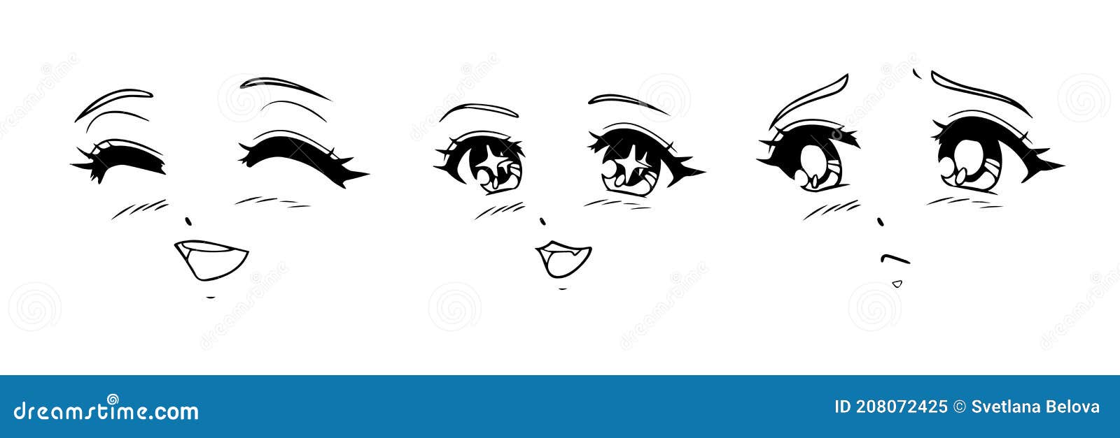 Anime and Manga Faces Set. Different Expressions Stock Vector ...