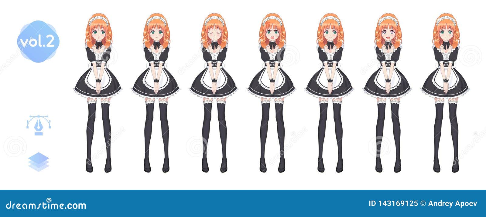 Anime Manga Girl. Costume of Maid Cafe Stock Vector - Illustration of  adventure, manga: 143169125