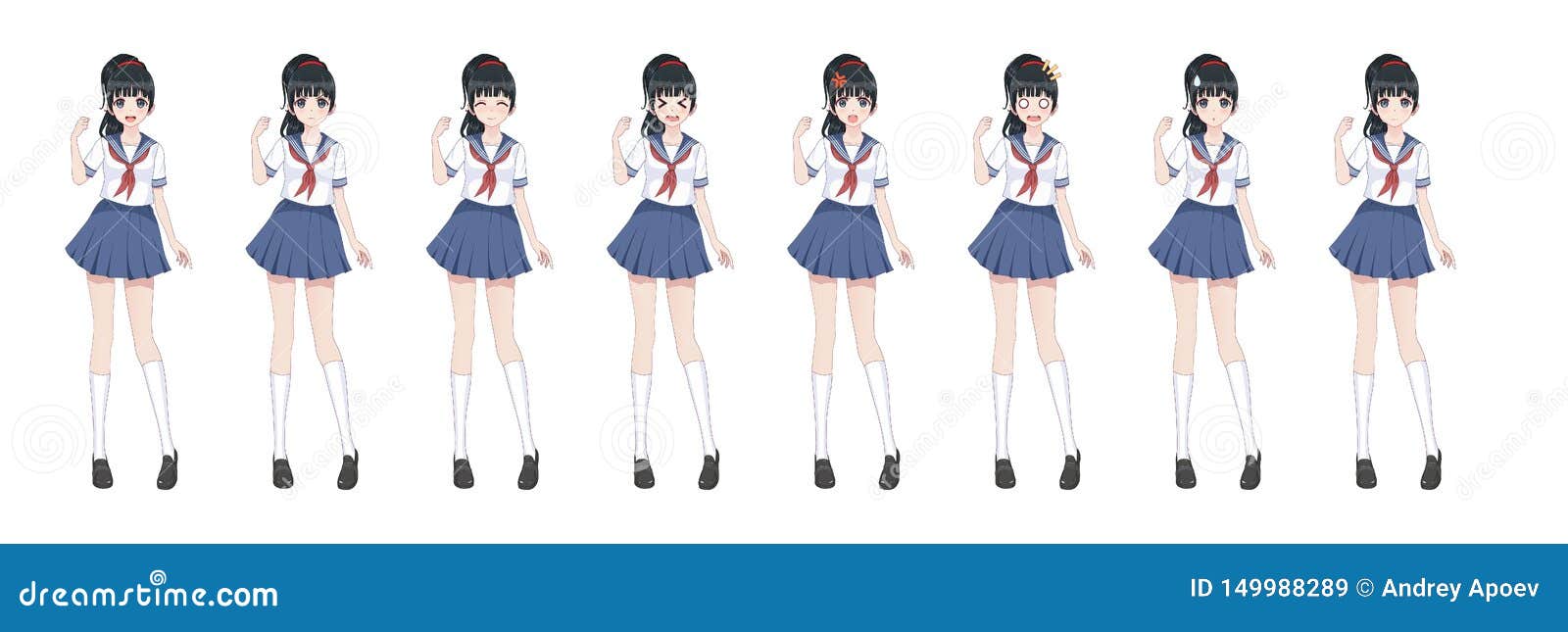 Anime Manga Schoolgirl in Sailor Suit, Blue Skirt Stock Vector -  Illustration of body, peace: 149988289