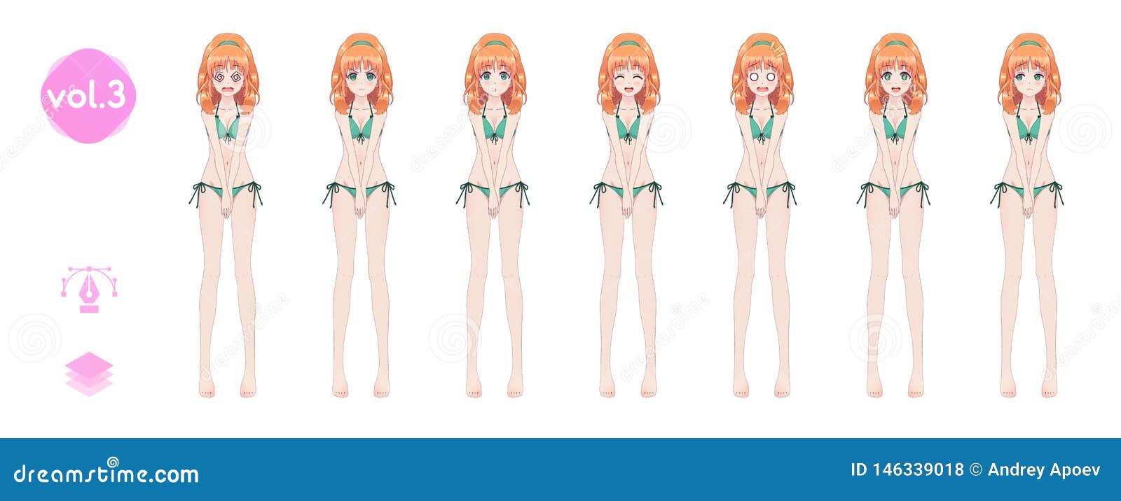 Anime Manga Girl. in a Summer Bikini Swimsuit Stock Vector - Illustration  of girl, character: 146339018