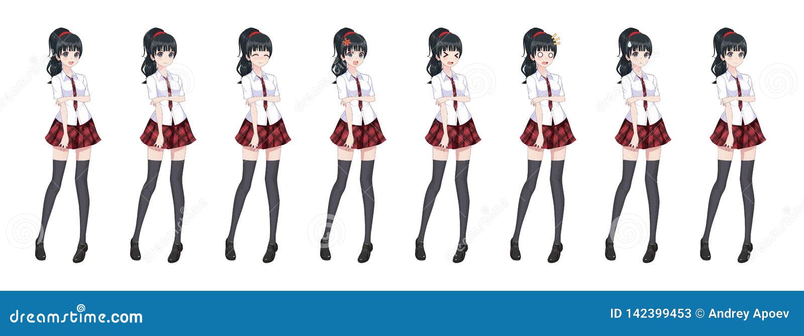 Anime Manga Schoolgirl Plaid Red Skirt Tie Pattern Stock Vector ...