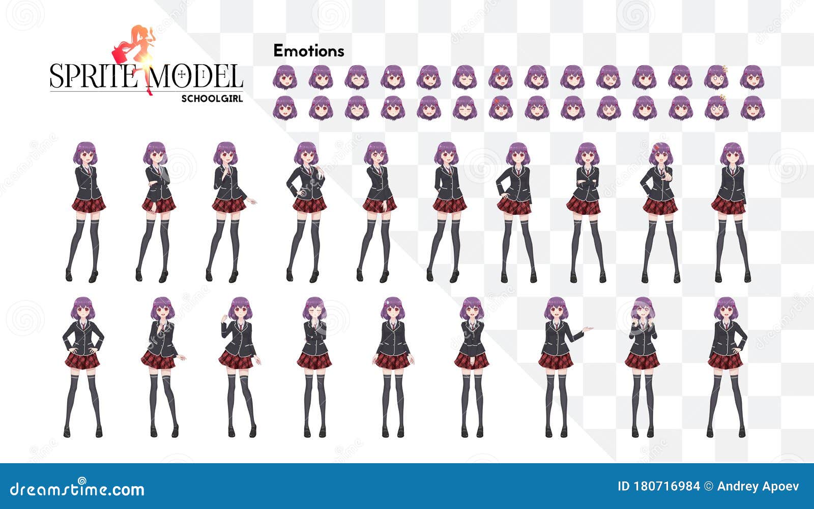 Set of Emotions. Sprite Full Length Character for Game Visual Novel photo photo
