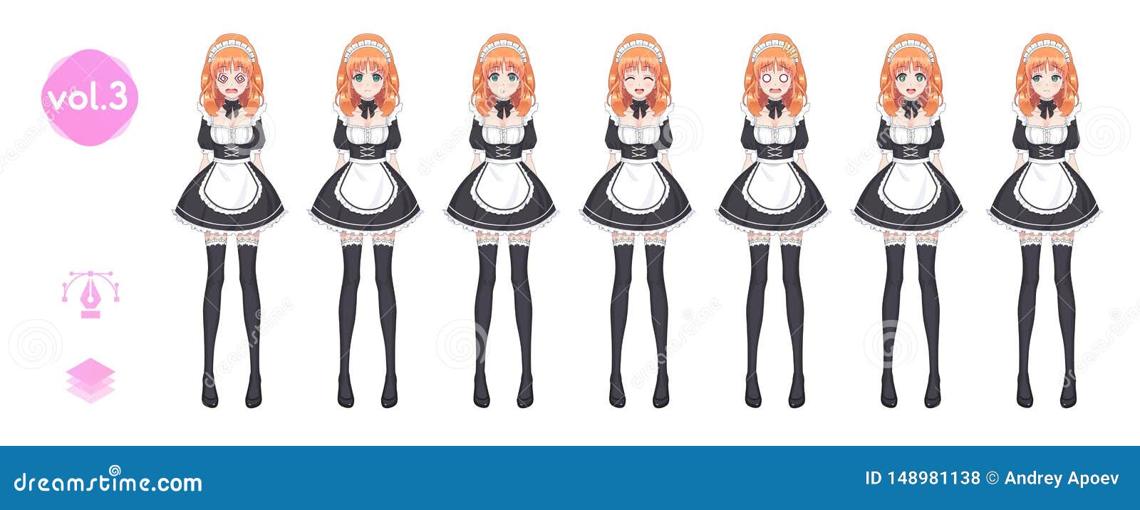 Anime Manga Girl. Costume of Maid Cafe Stock Vector - Illustration of pose, creator: 148981138 Anime Manga Girl. Costume of Maid Cafe Stock Vector - Illustration of pose, creator: 148981138