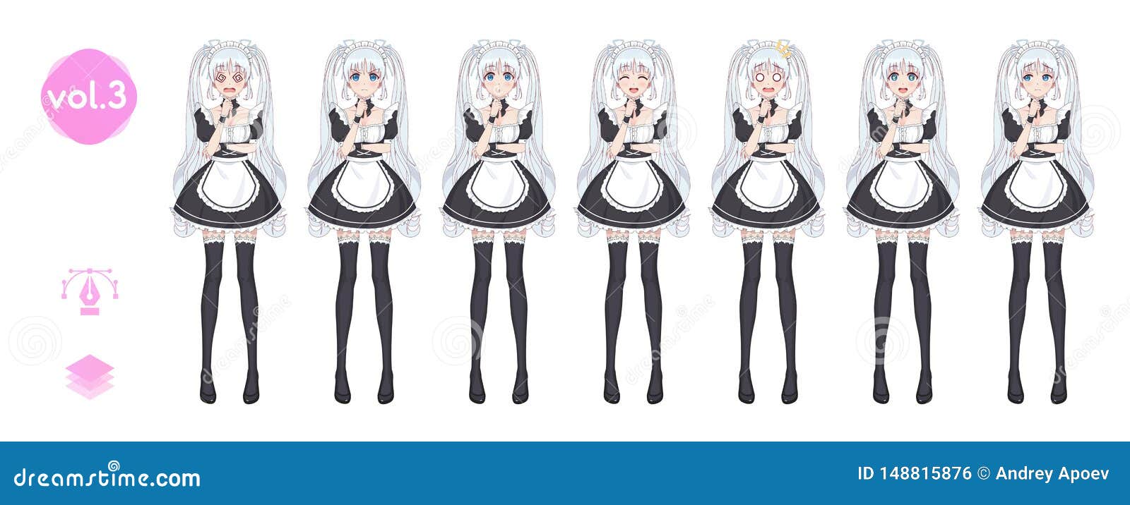 anime manga girl. costume of maid cafe