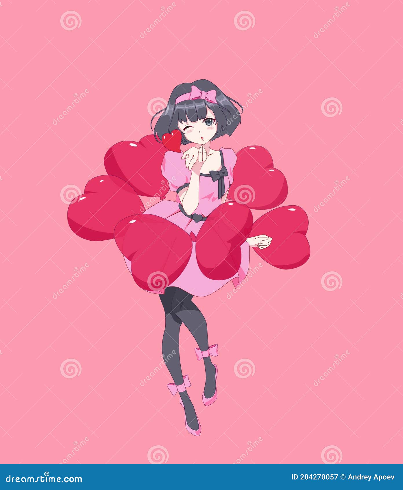 Anime Manga Girl Dá Um Beijo Na Pose Dinâmica. Balões Em Forma De Coração.  Cartão De Dia Dos Namorados. Ilustração Vetorial Ilustração do Vetor -  Ilustração de japonês, valentina: 204270057