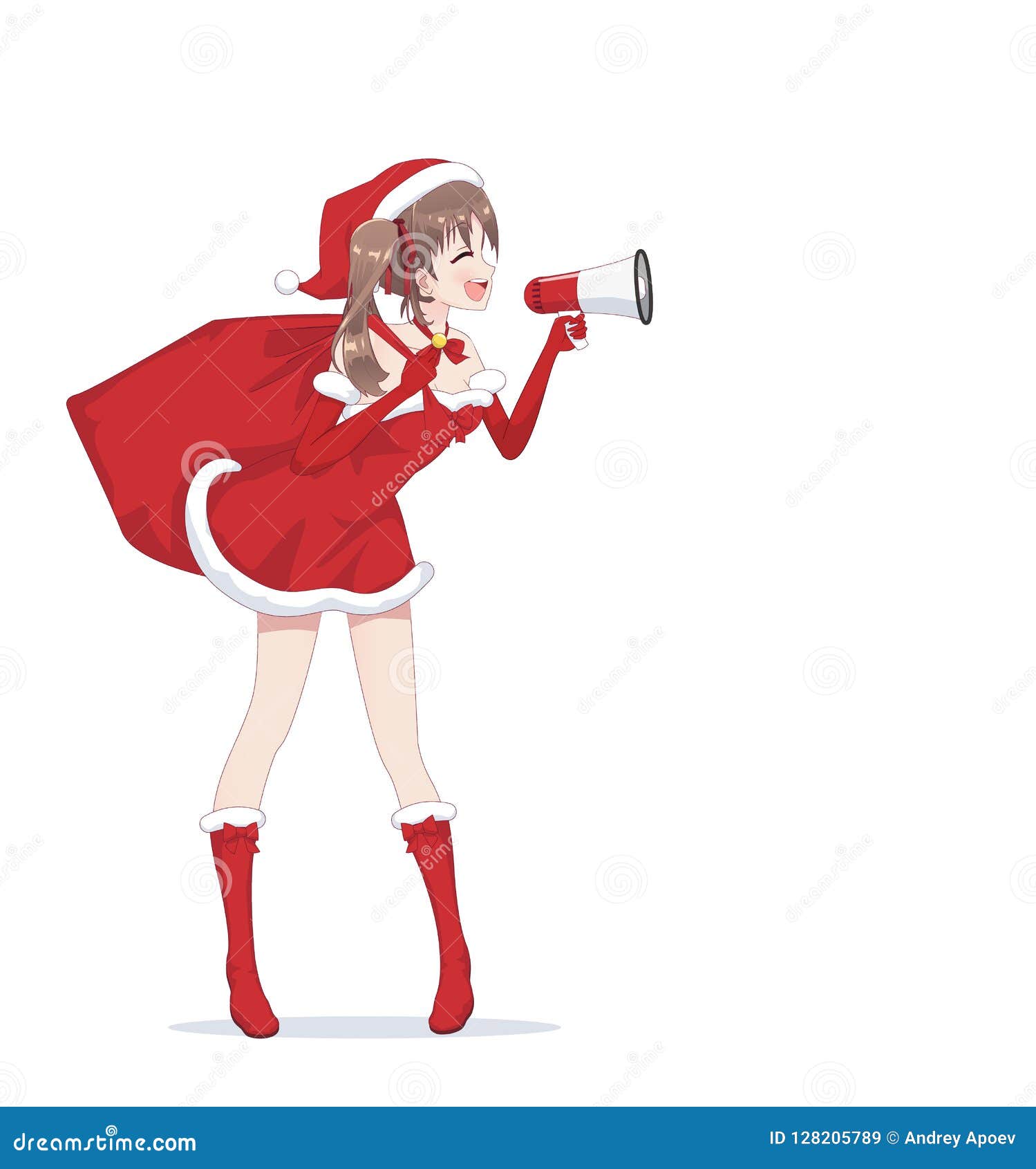 Anime Manga Girl Dressed In Santa Claus Costume Stock Vector