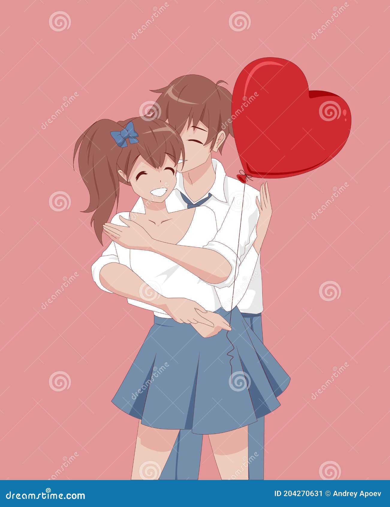 Garota de anime manga manda um beijo. cartão de dia dos namorados