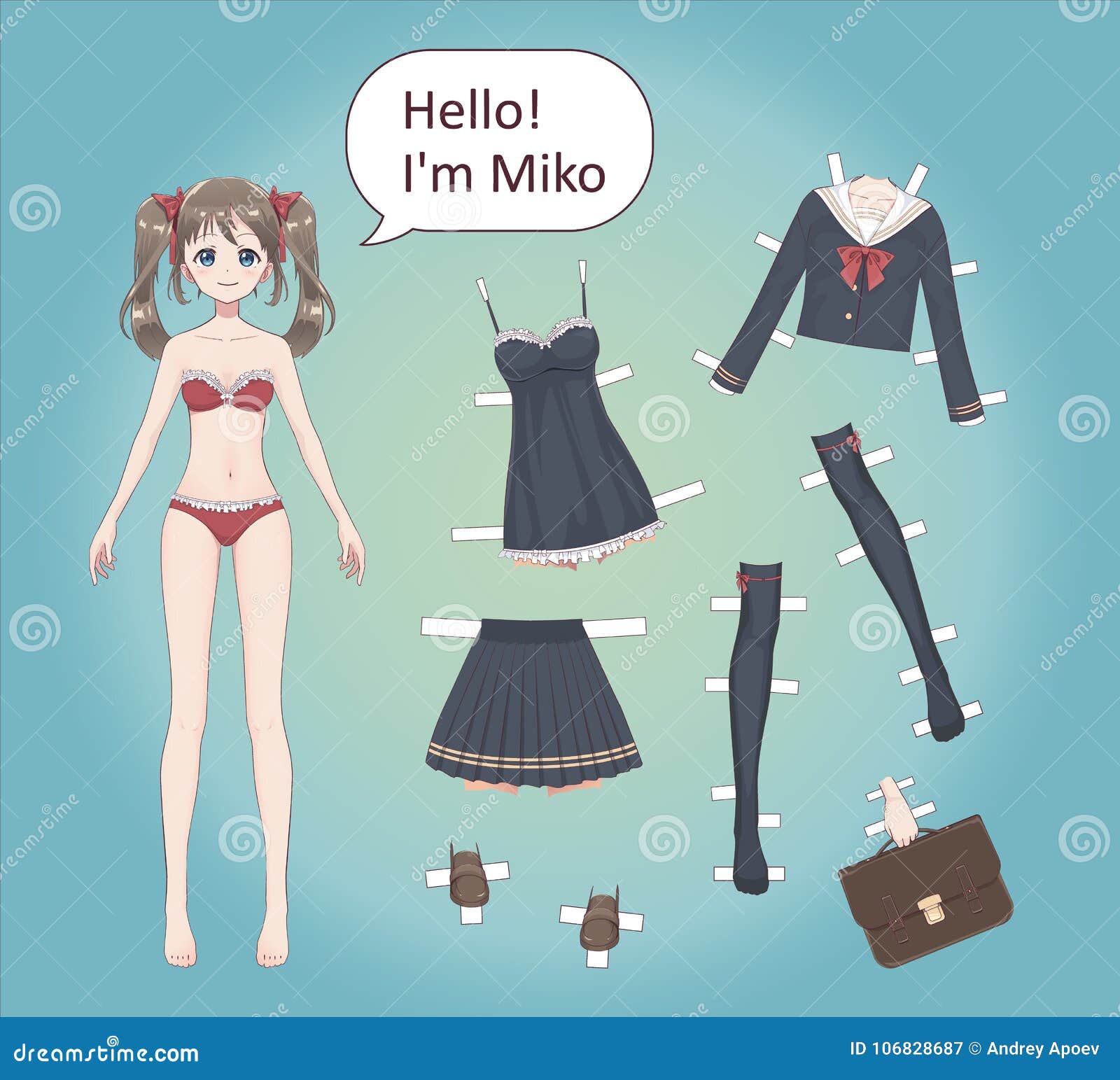 Anime Manga Girl. a Paper Doll for Playing Girls Stock Vector