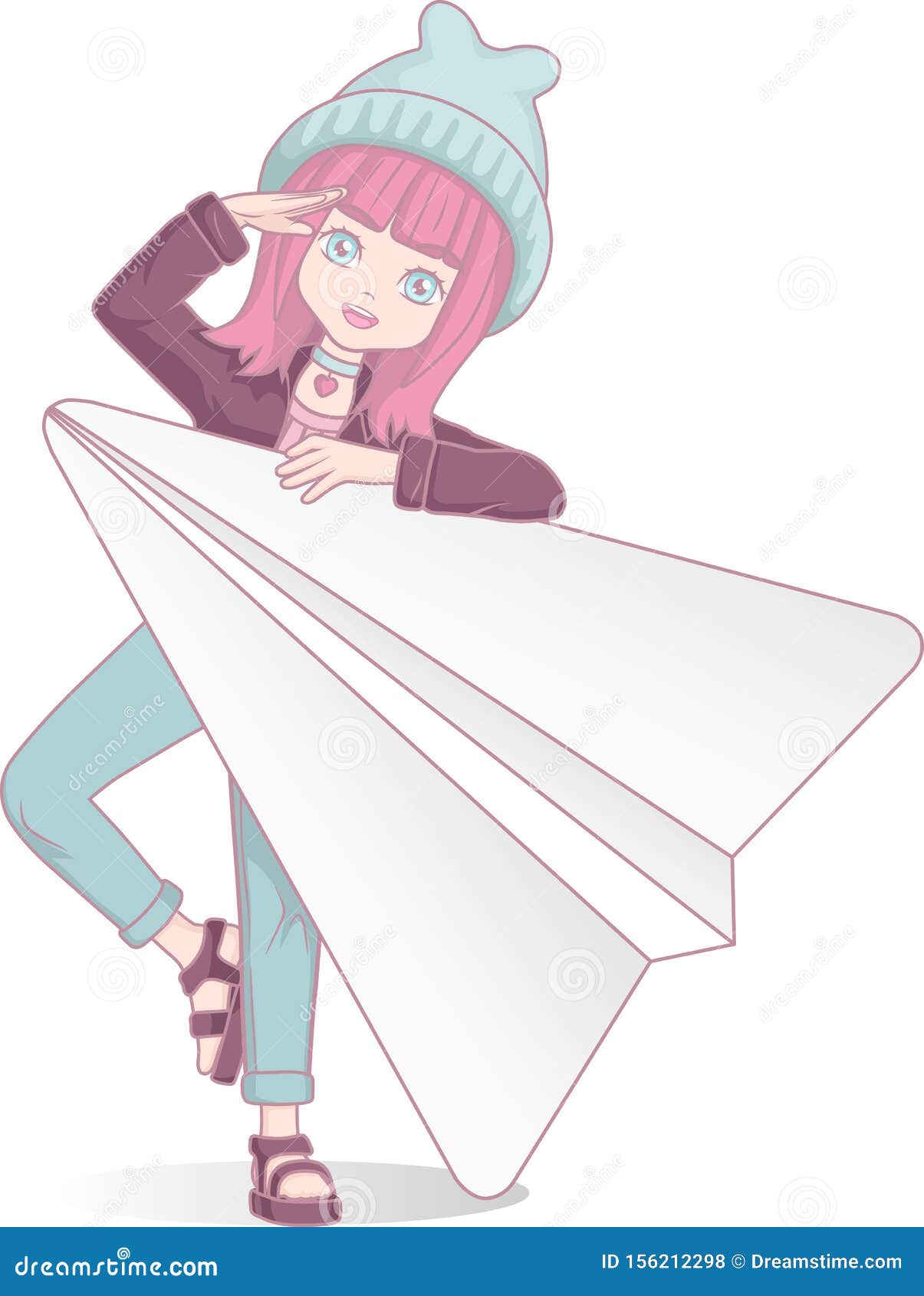 Anime Manga Girl with Paper Plane. Cartoon Character in Japanese Style.  Messenger. Stock Vector - Illustration of cartoon, japan: 156212298