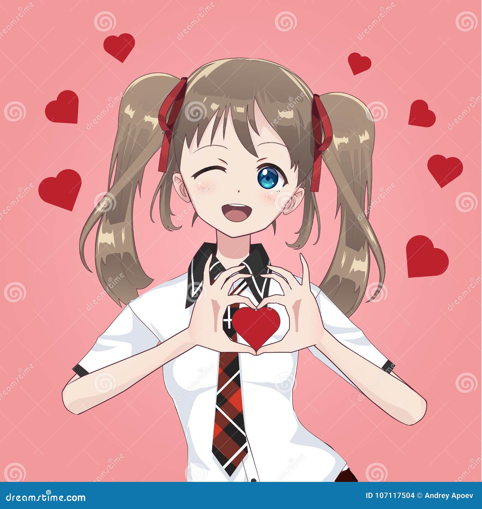 Anime Manga Girl Schoolgirl Stock Vector - Illustration of heart, drawing:  107117504