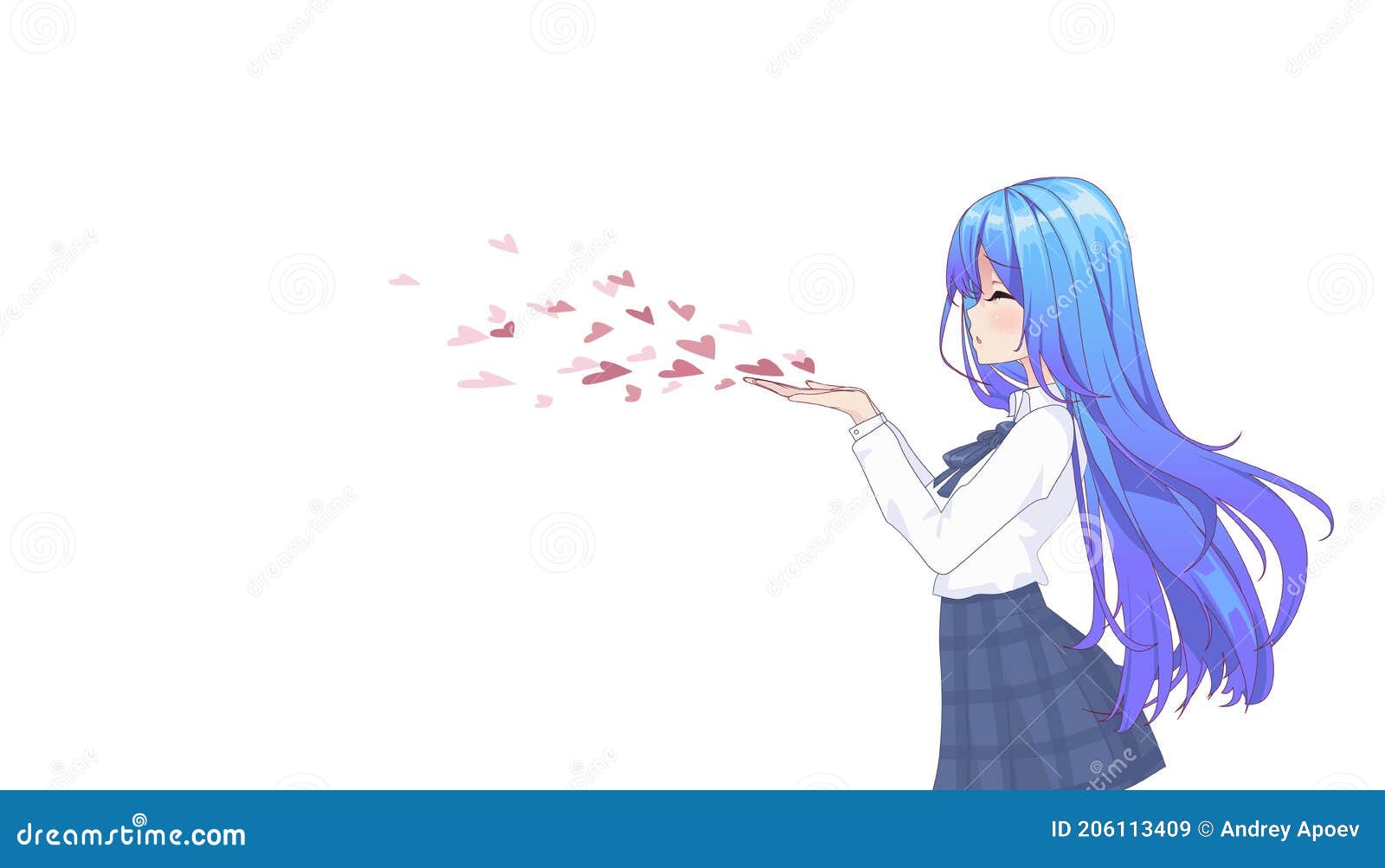 Anime Manga Girl in a Skirt and Blouse with Long Hair, Blowing a Kiss. Copy Space, Place for Text on White Isolated Background. Stock Vector - Illustration of kiss, girl: 206113409 Anime Manga Girl in a Skirt and Blouse with Long Hair, Blowing a Kiss. Copy Space, Place for Text on White Isolated Background. Stock Vector - Illustration of kiss, girl: 206113409