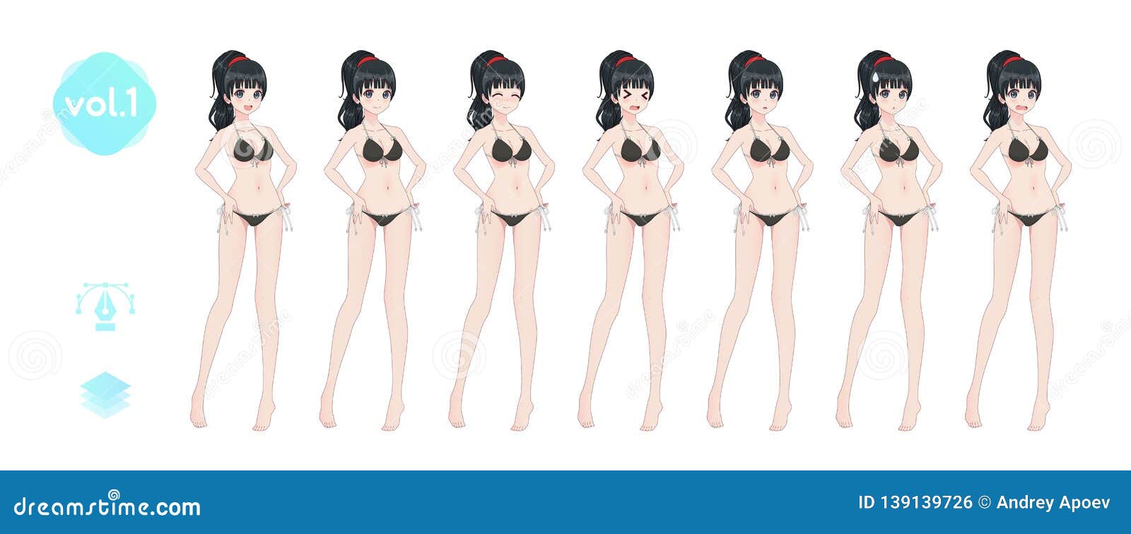pantoffel Blaast op lijden Anime Manga Girl. in a Summer Bikini Swimsuit Stock Vector - Illustration  of smile, model: 139139726