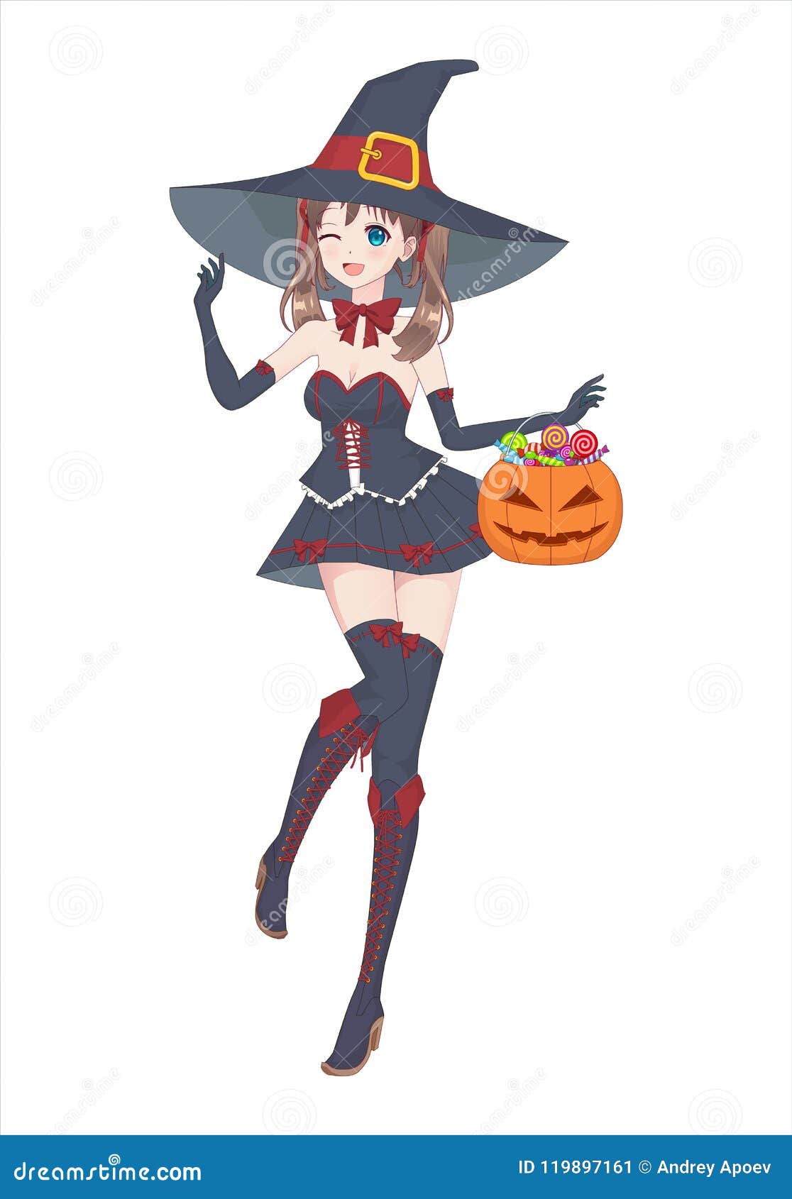 Anime Manga Girl in a Witch Costume with a Big Hat Stock Vector -  Illustration of festival, magic: 119897161