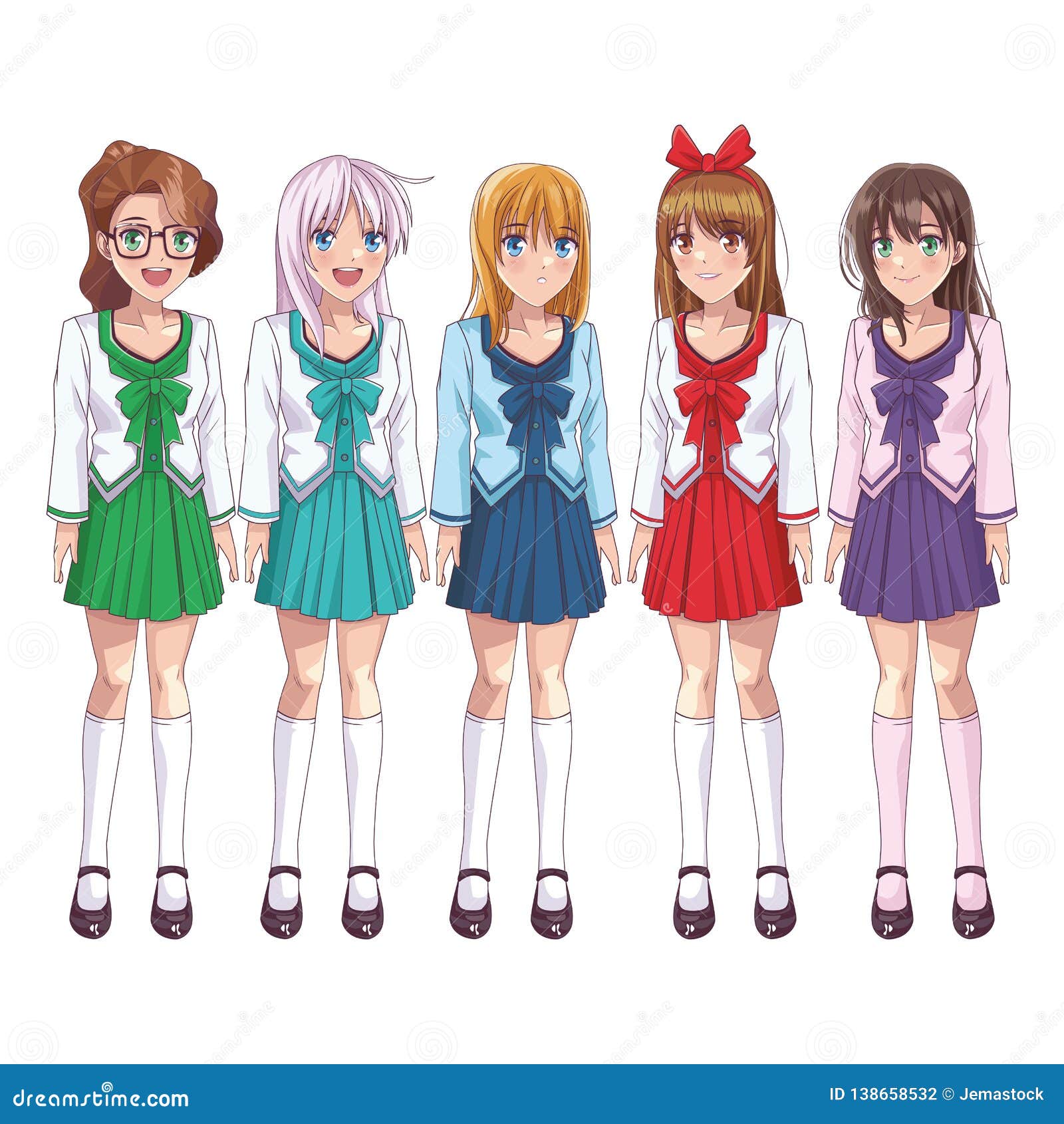 Anime manga girls stock vector. Illustration of smile - 138658279