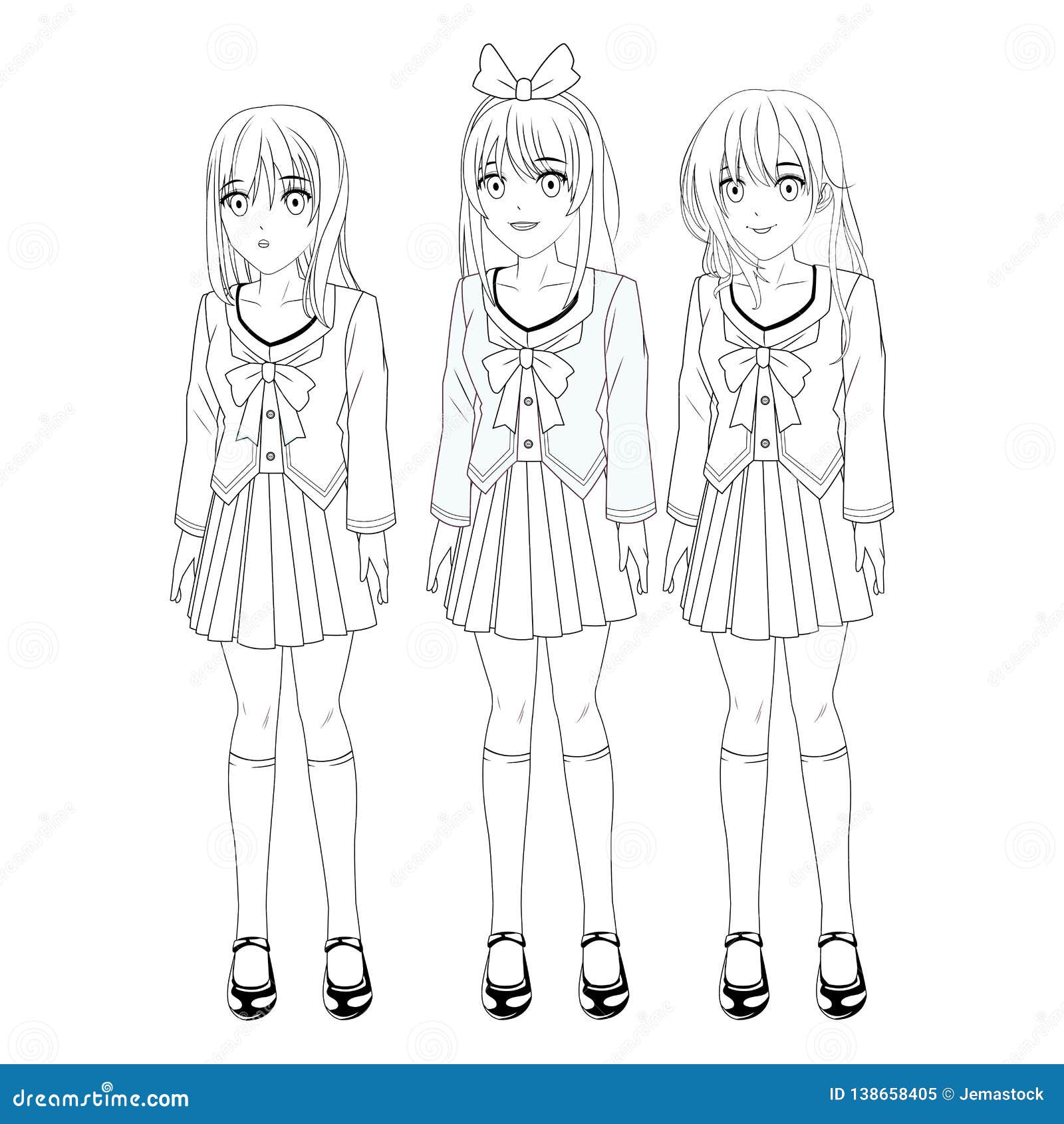 Anime manga girls stock vector. Illustration of happy - 138658405